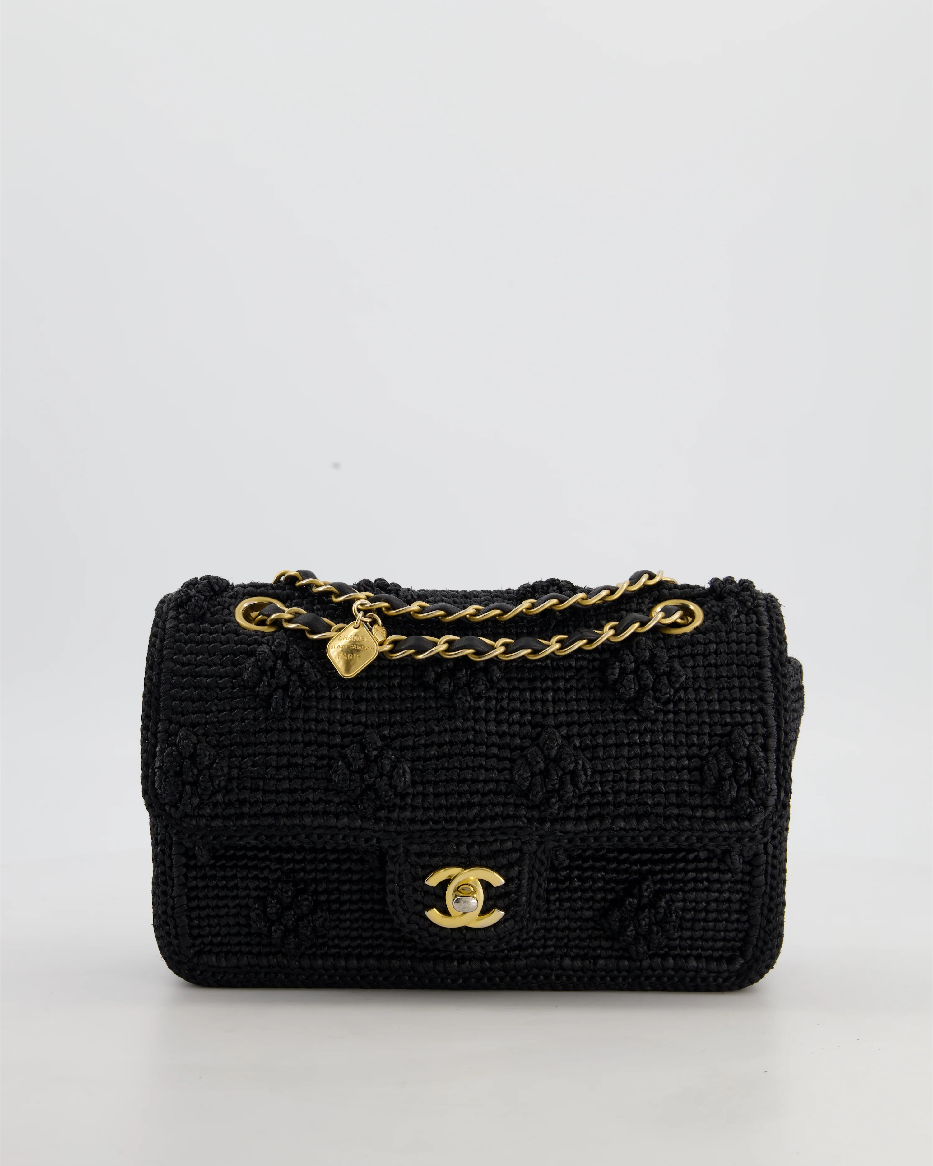 *HOT* Chanel Black Crocheted Raffia Small Single Flap Cross-Body Bag with Antique Gold Hardware - Image 2