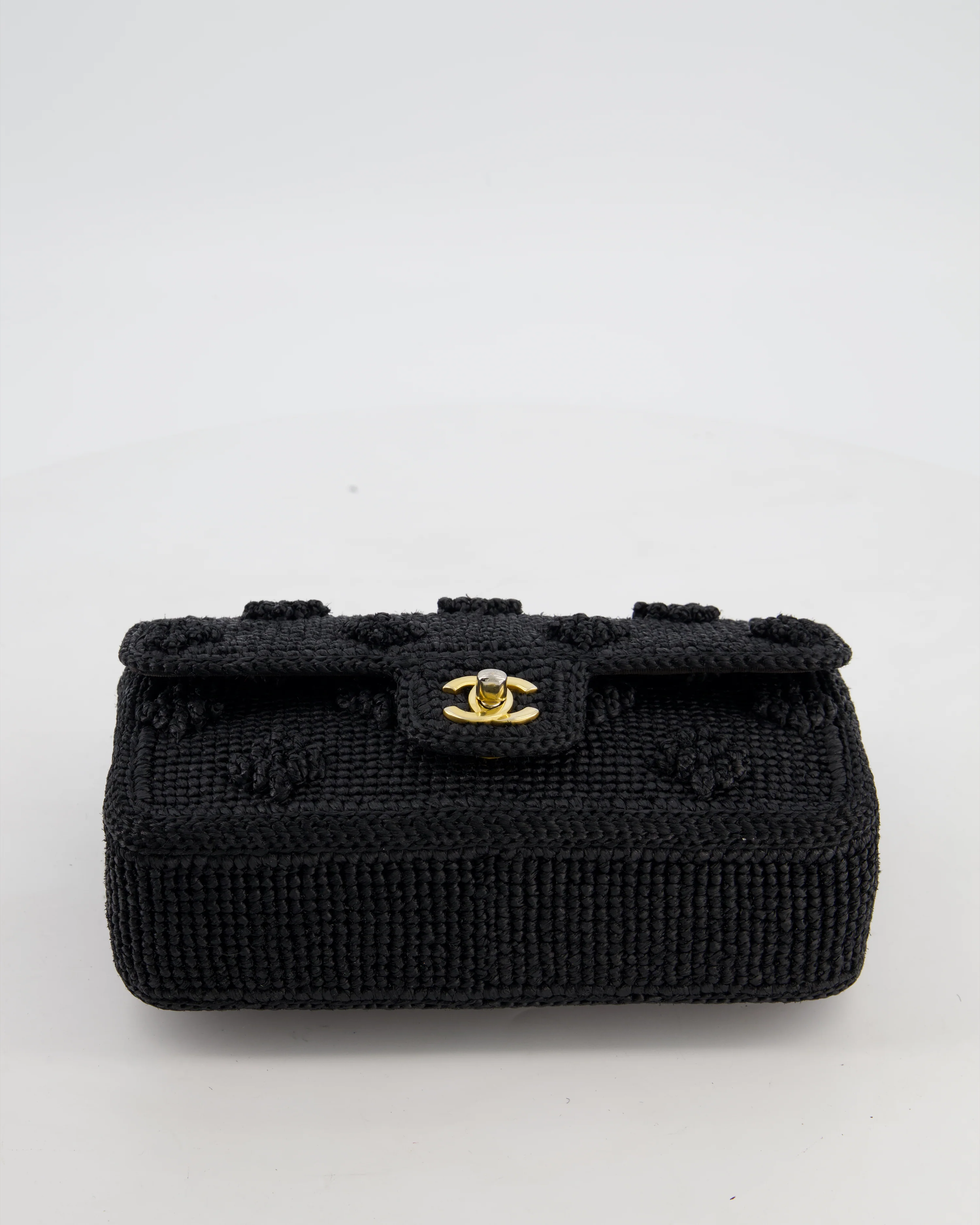 *HOT* Chanel Black Crocheted Raffia Small Single Flap Cross-Body Bag with Antique Gold Hardware - Image 20