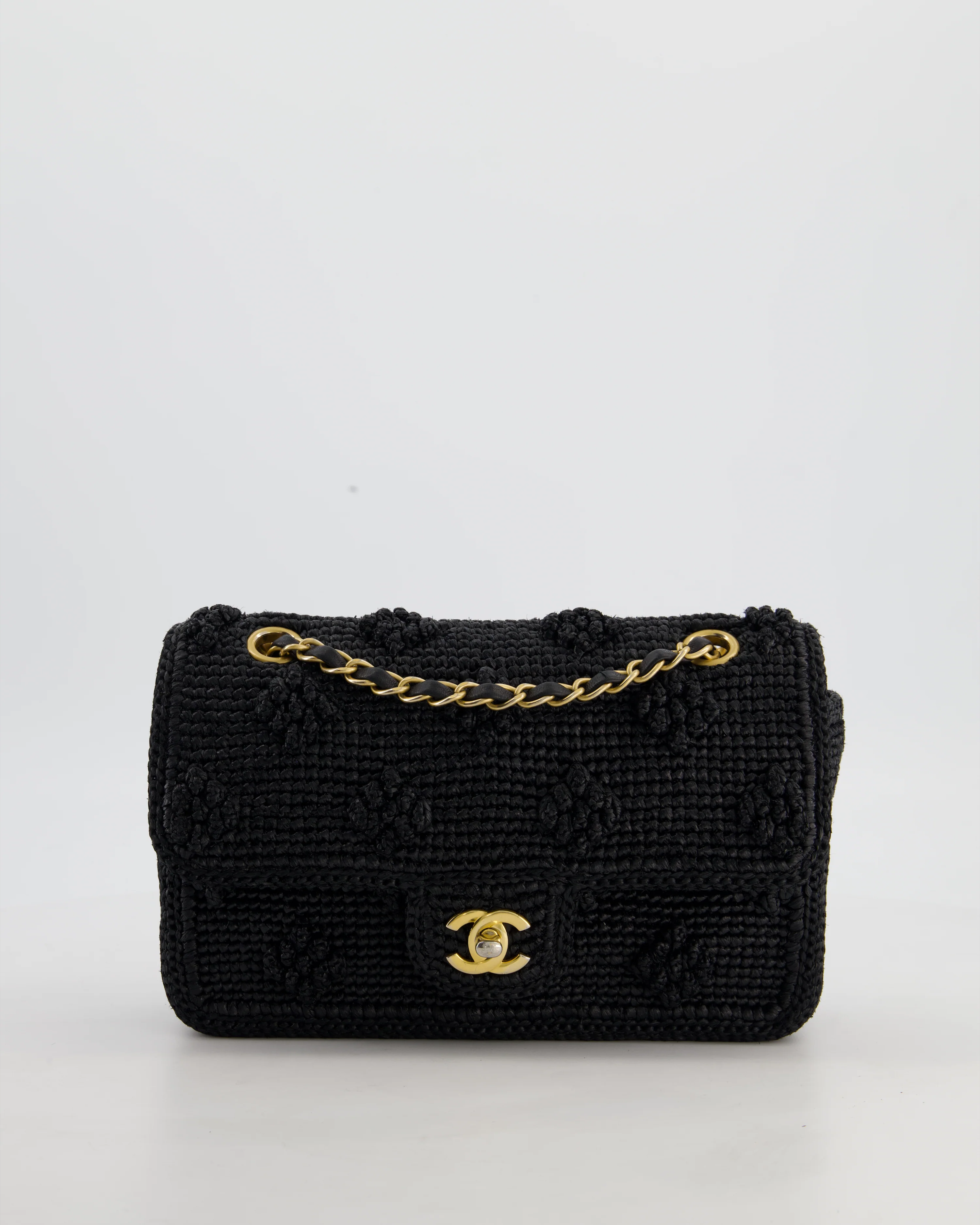 *HOT* Chanel Black Crocheted Raffia Small Single Flap Cross-Body Bag with Antique Gold Hardware - Image 3