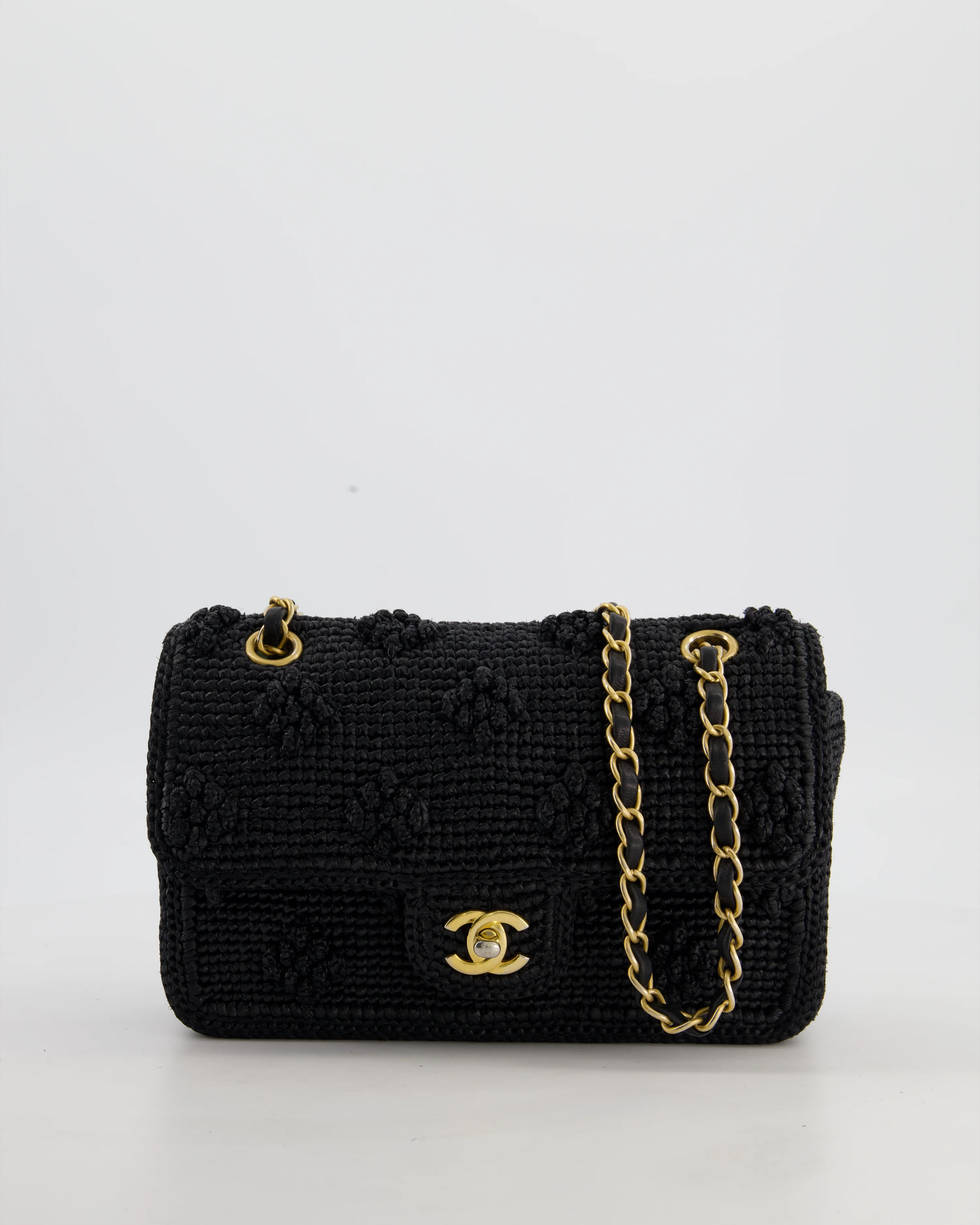 *HOT* Chanel Black Crocheted Raffia Small Single Flap Cross-Body Bag with Antique Gold Hardware - Image 4