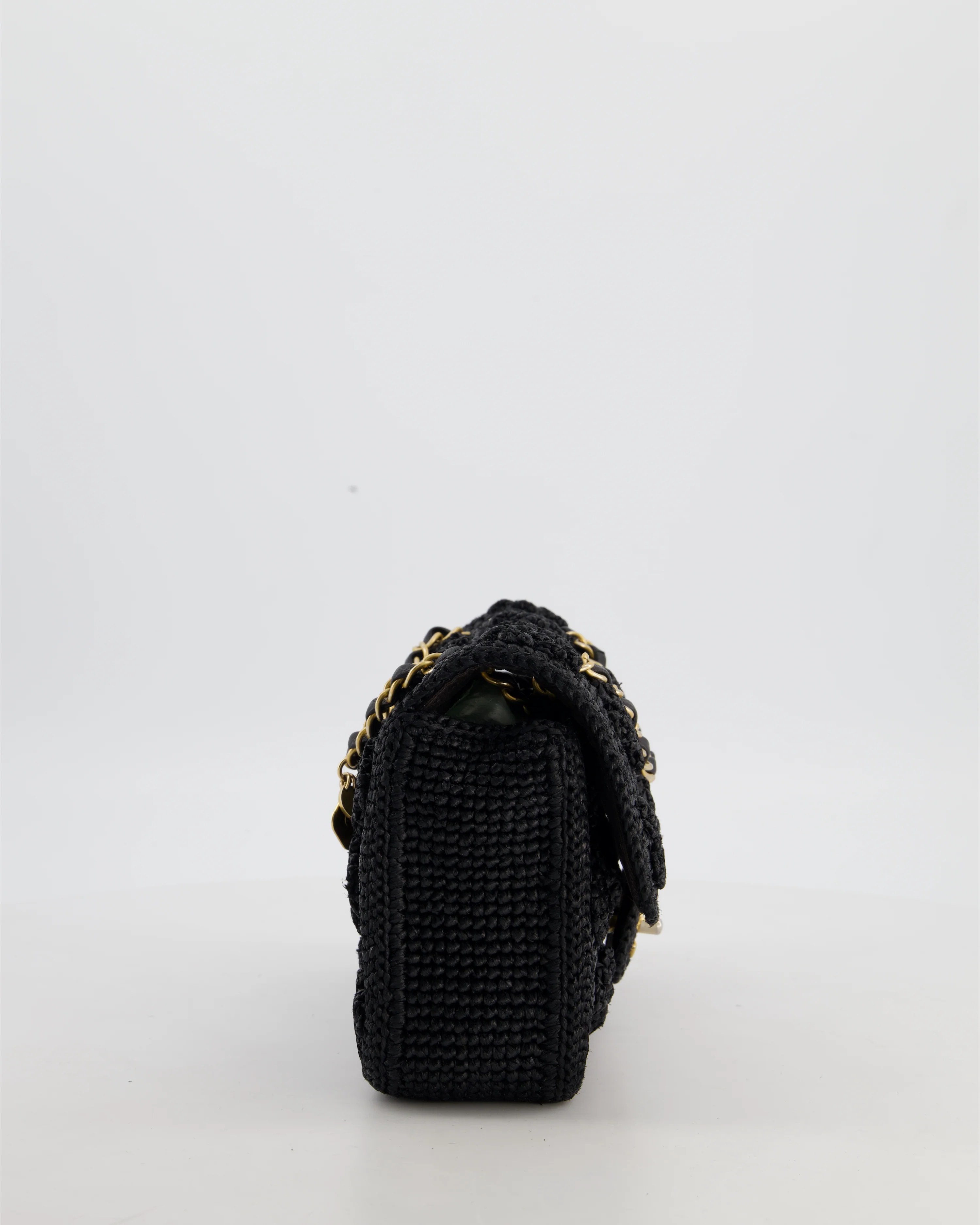 *HOT* Chanel Black Crocheted Raffia Small Single Flap Cross-Body Bag with Antique Gold Hardware - Image 6