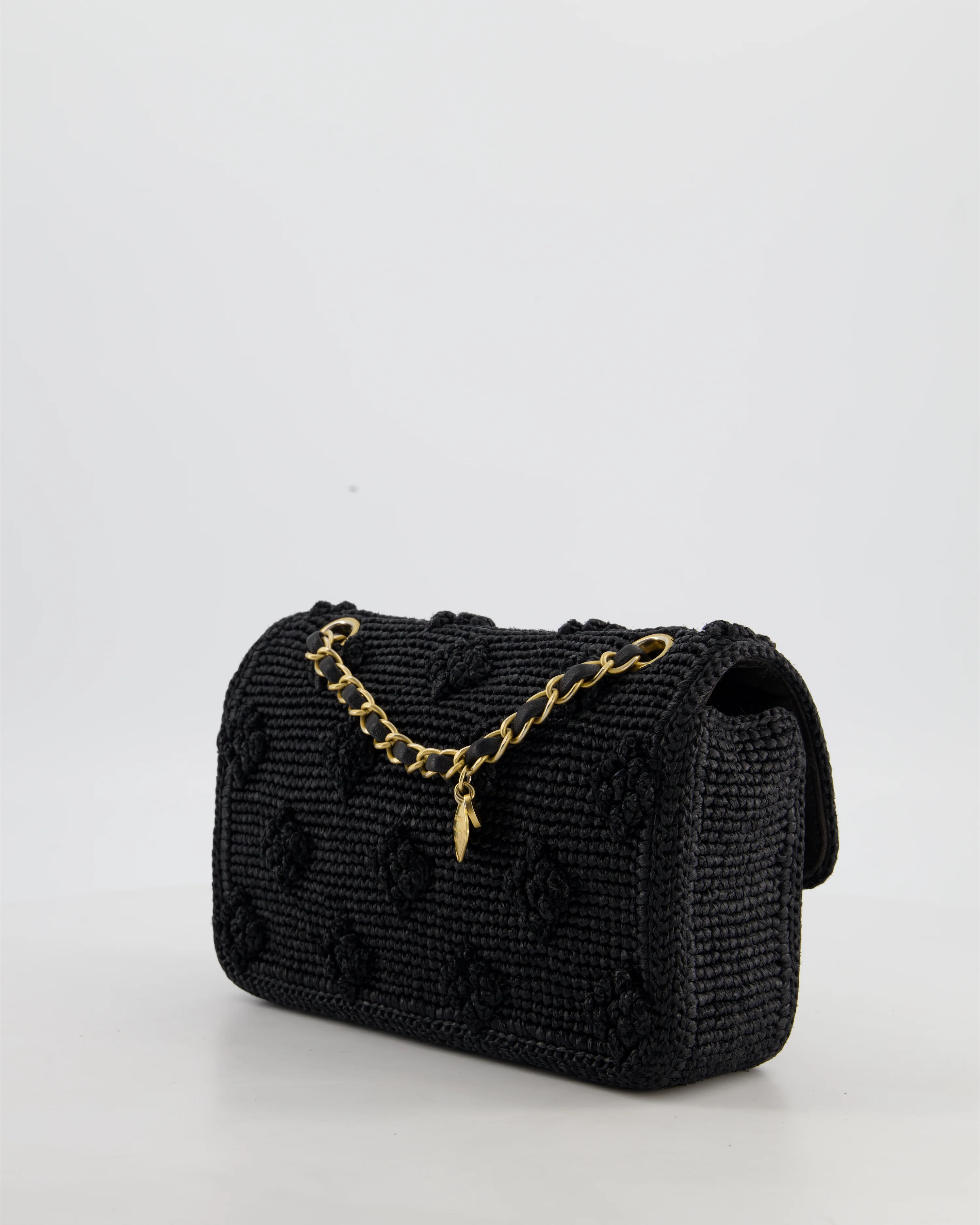 *HOT* Chanel Black Crocheted Raffia Small Single Flap Cross-Body Bag with Antique Gold Hardware - Image 7