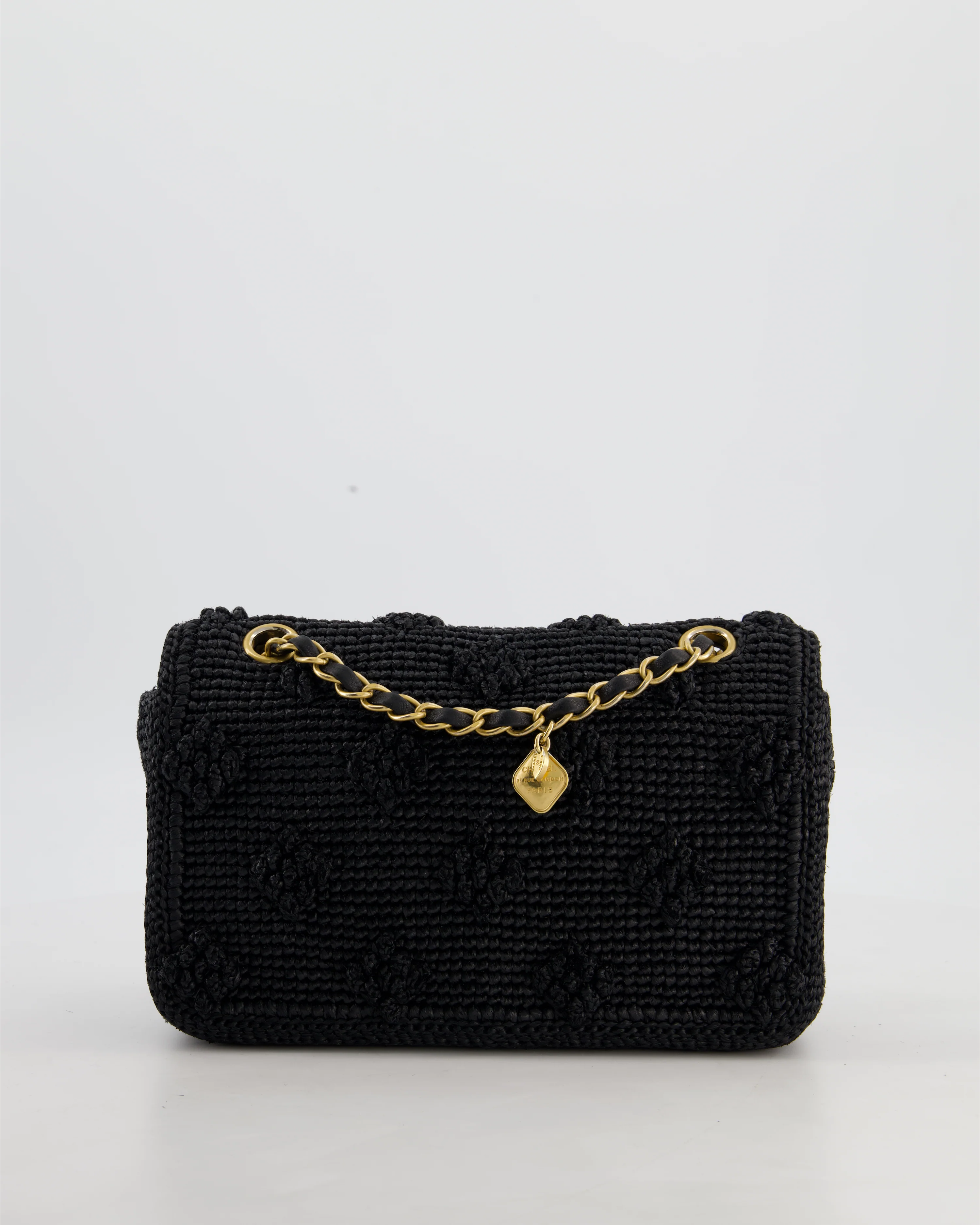 *HOT* Chanel Black Crocheted Raffia Small Single Flap Cross-Body Bag with Antique Gold Hardware - Image 8