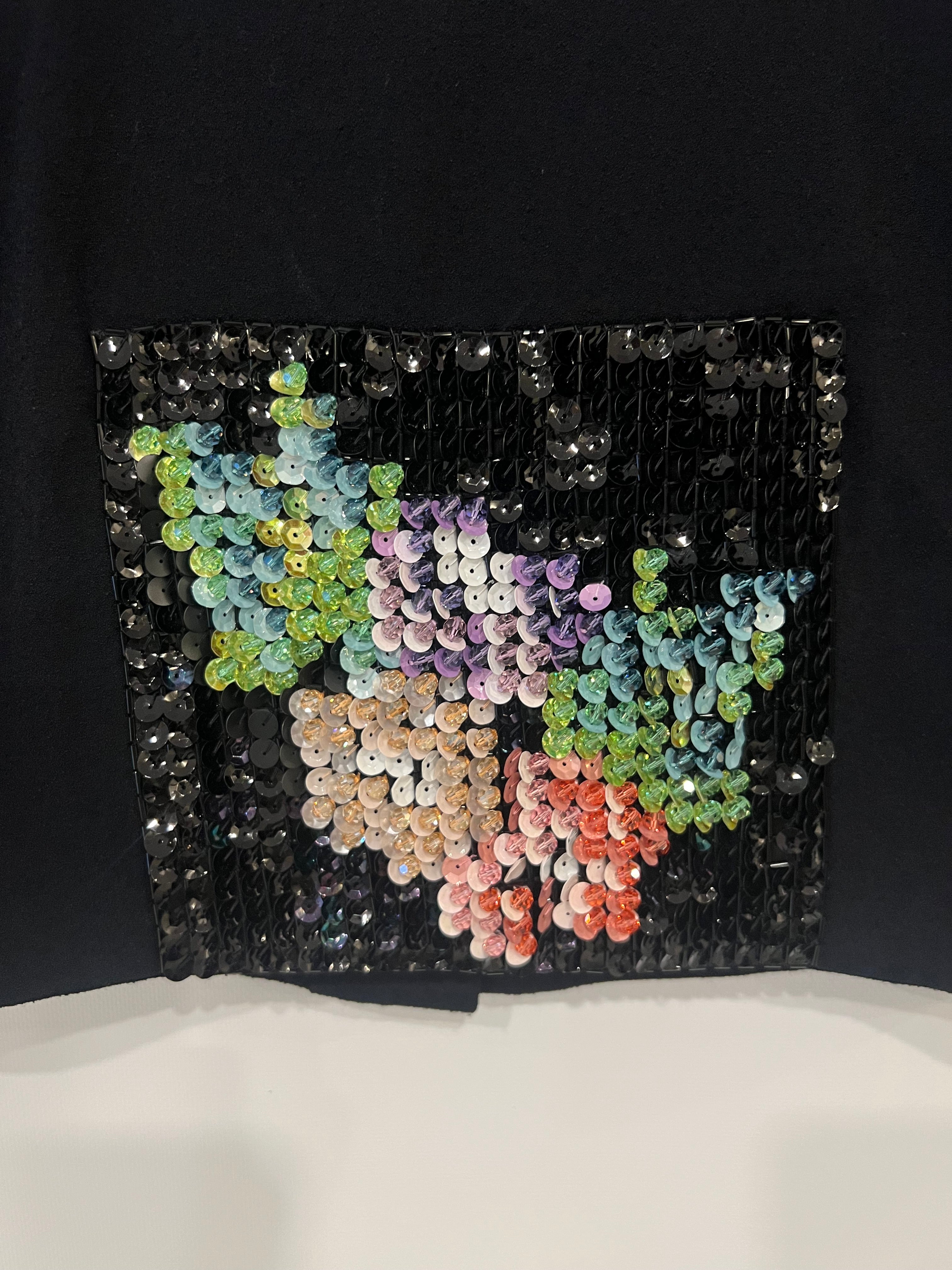 Chanel Métiers d'Art 2023 Black Cropped Top with Multi-Colour Sequin Patch Detail and Back Gold CC Logo Buttons Size FR 34 (UK 6) - Image 14
