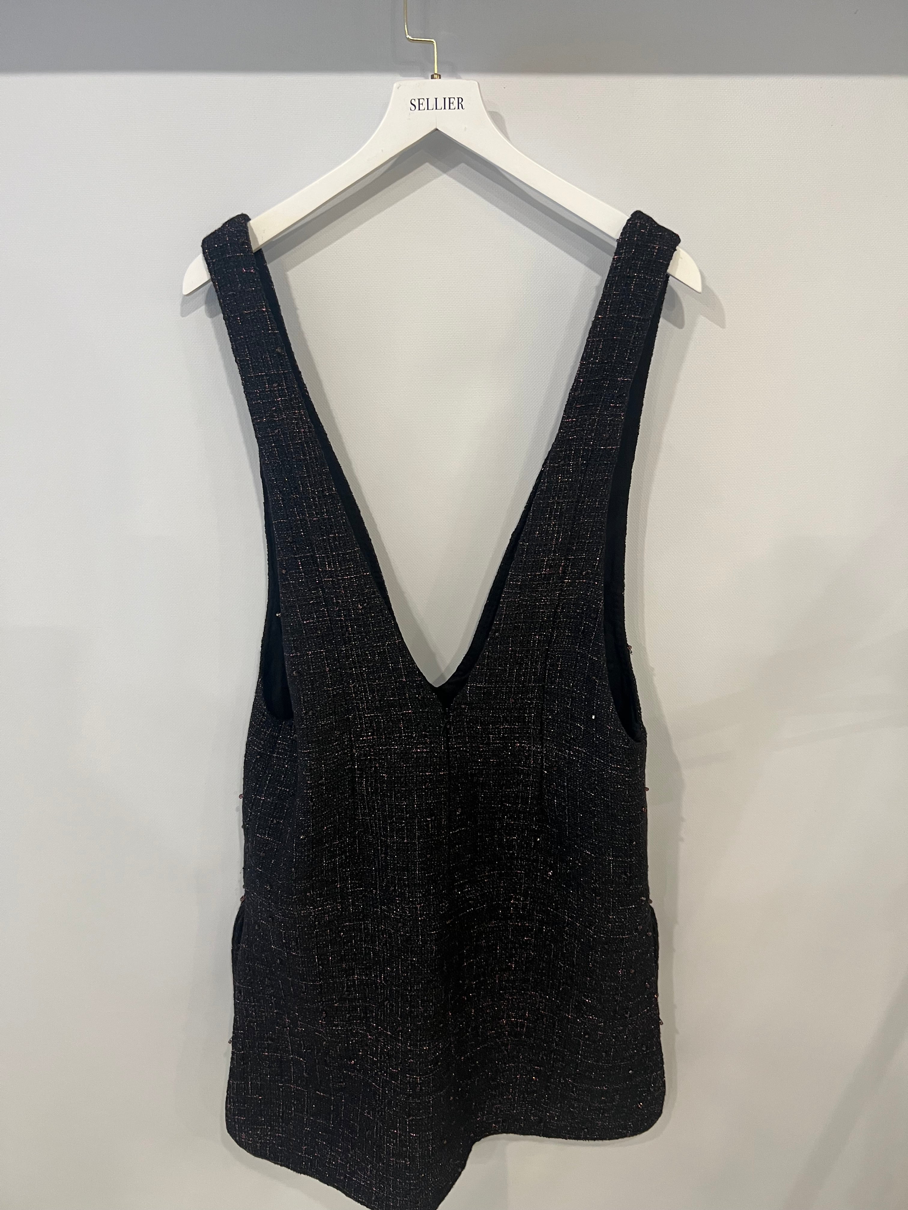 Chanel Resort 2024 Black Embellished Mini Dress with Pink Metallic Details and Crystal CC Logo Buttons Size FR 36 (UK 8) - Image 10