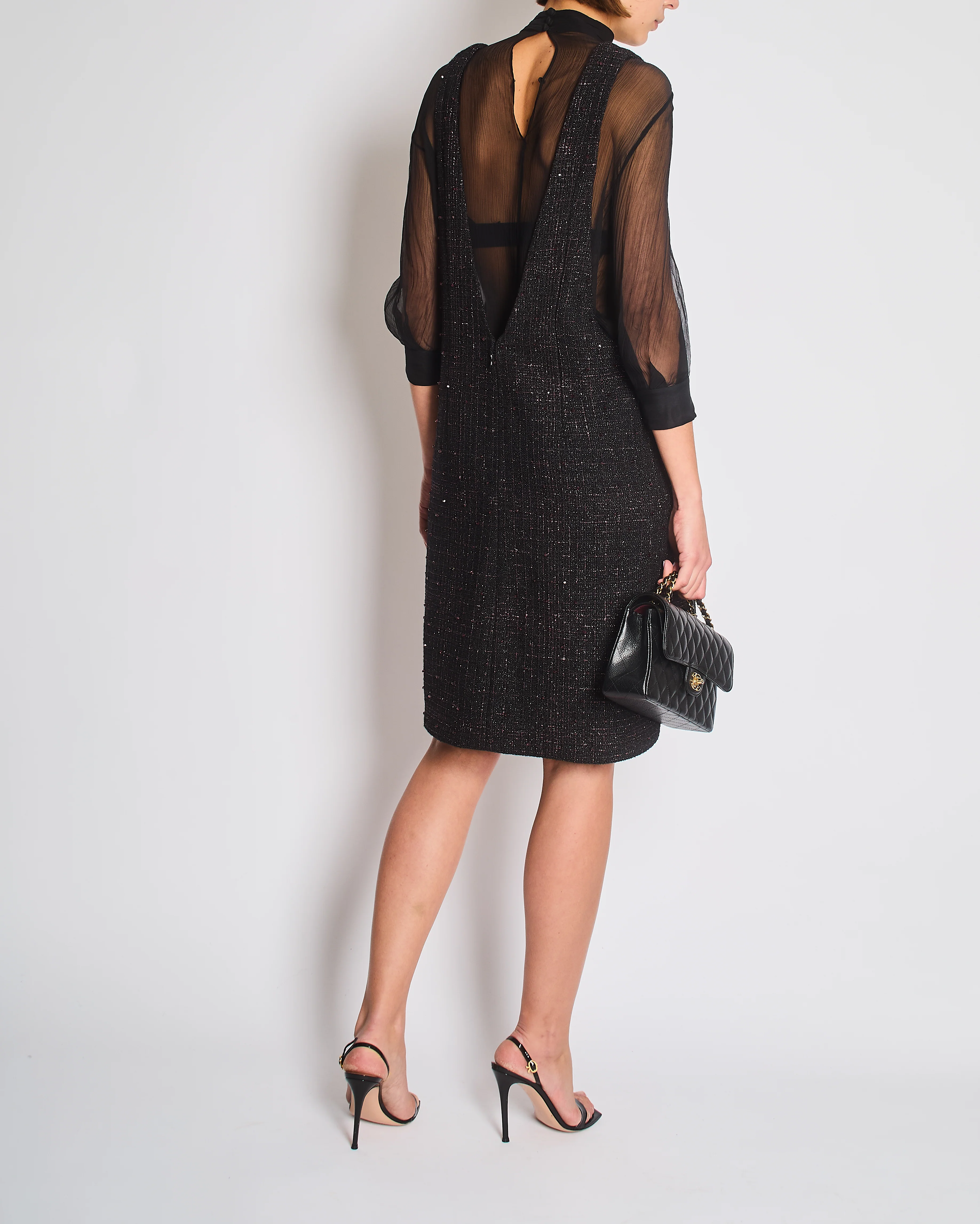 Chanel Resort 2024 Black Embellished Mini Dress with Pink Metallic Details and Crystal CC Logo Buttons Size FR 36 (UK 8) - Image 2