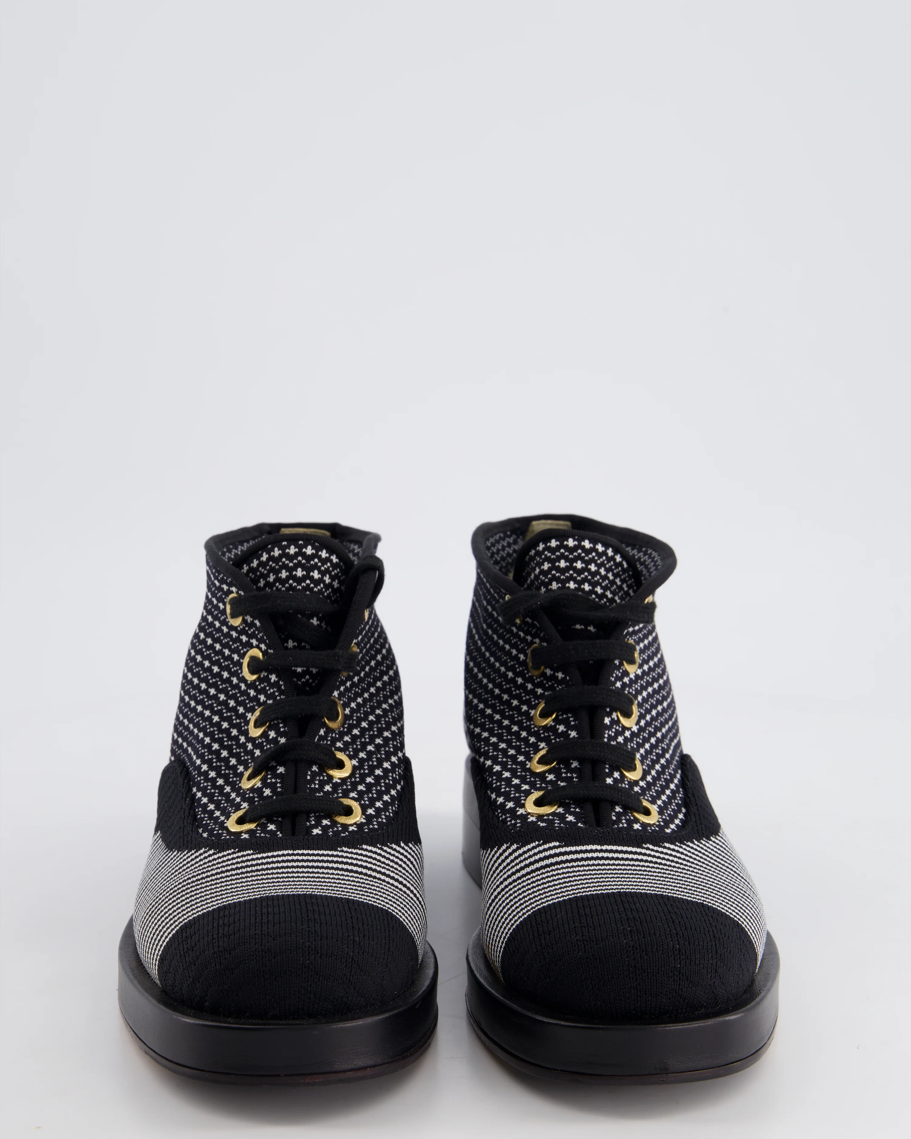 Chanel Black Fabric Printed Derby Lace Up Shoes Size EU 38.5 - Image 4