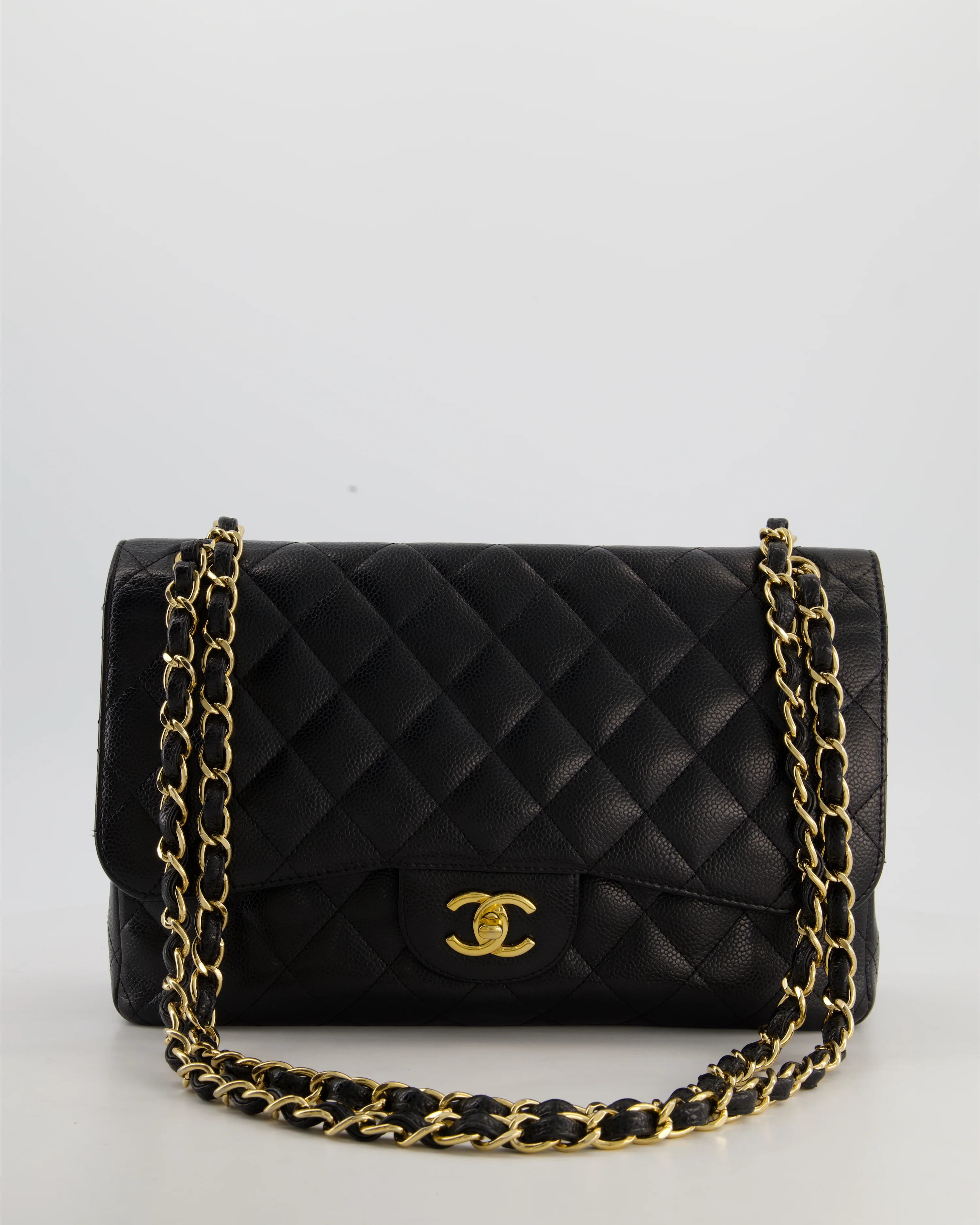 Chanel Black Jumbo Classic Double Flap Bag in Caviar Leather with Gold Hardware - Image 2