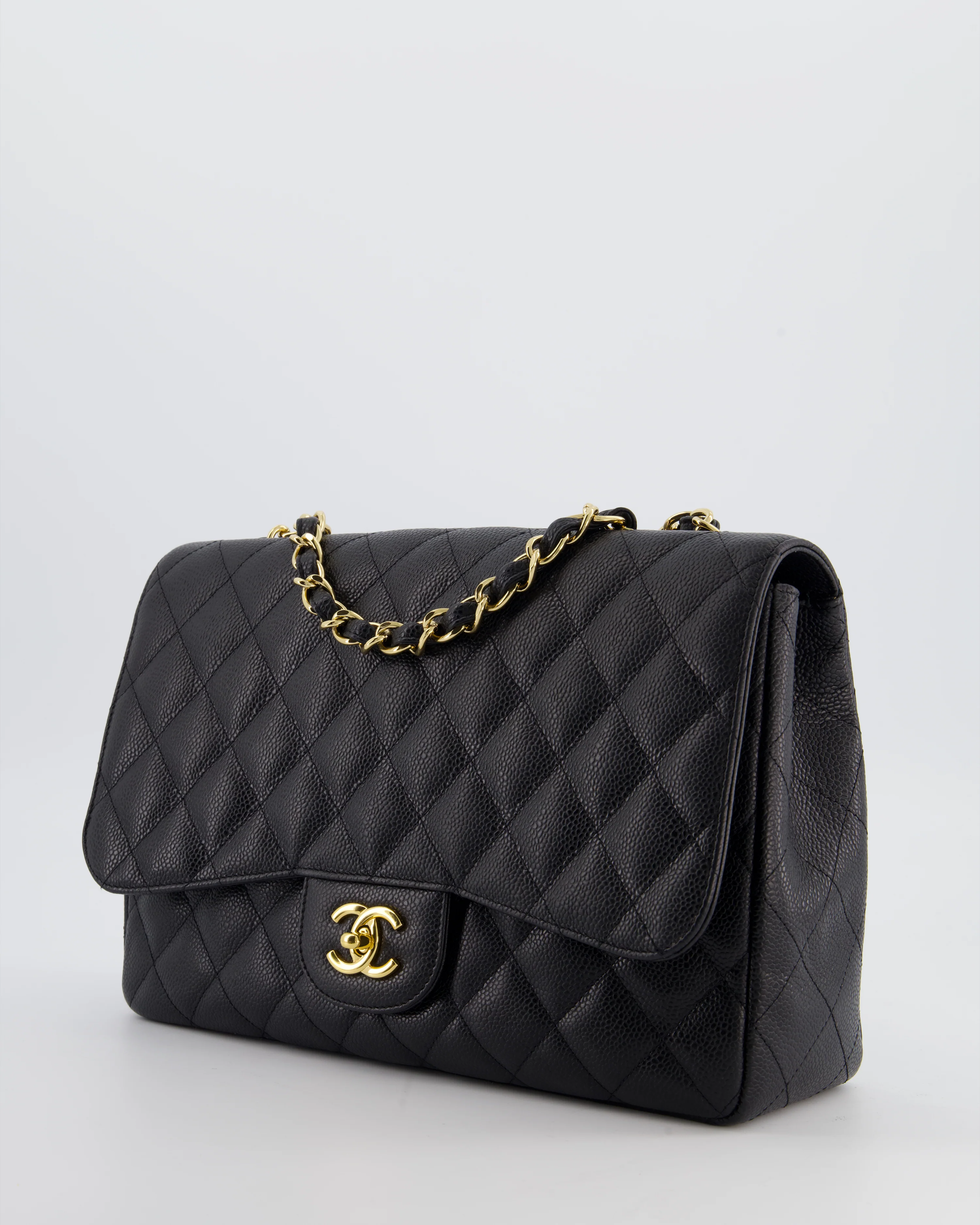 Chanel Black Jumbo Classic Single Flap Bag in Caviar Leather with Gold Hardware - Image 9