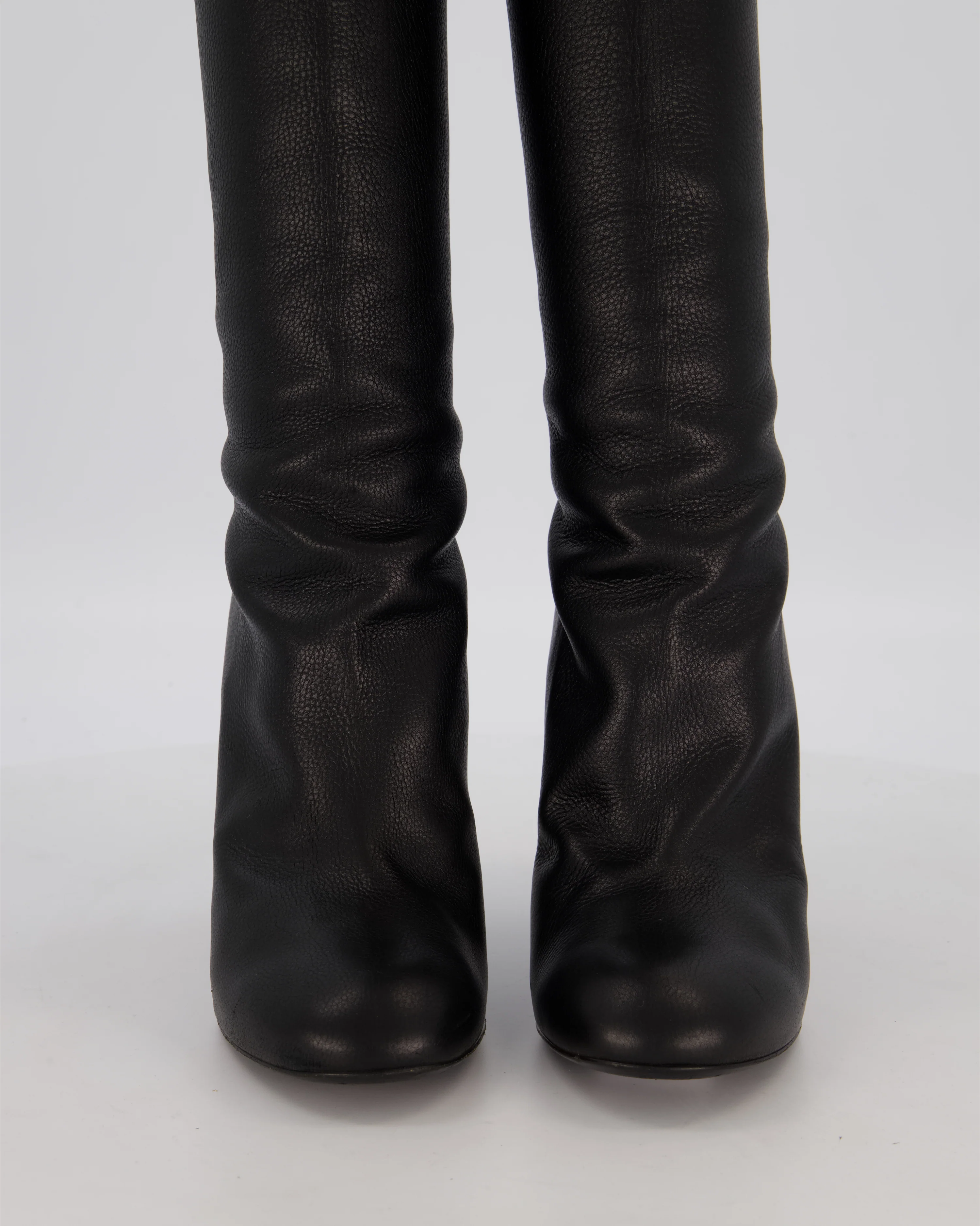 Chanel Black Knee-High Leather Boots with CC Pearl Detail Size EU 37 C - Image 6