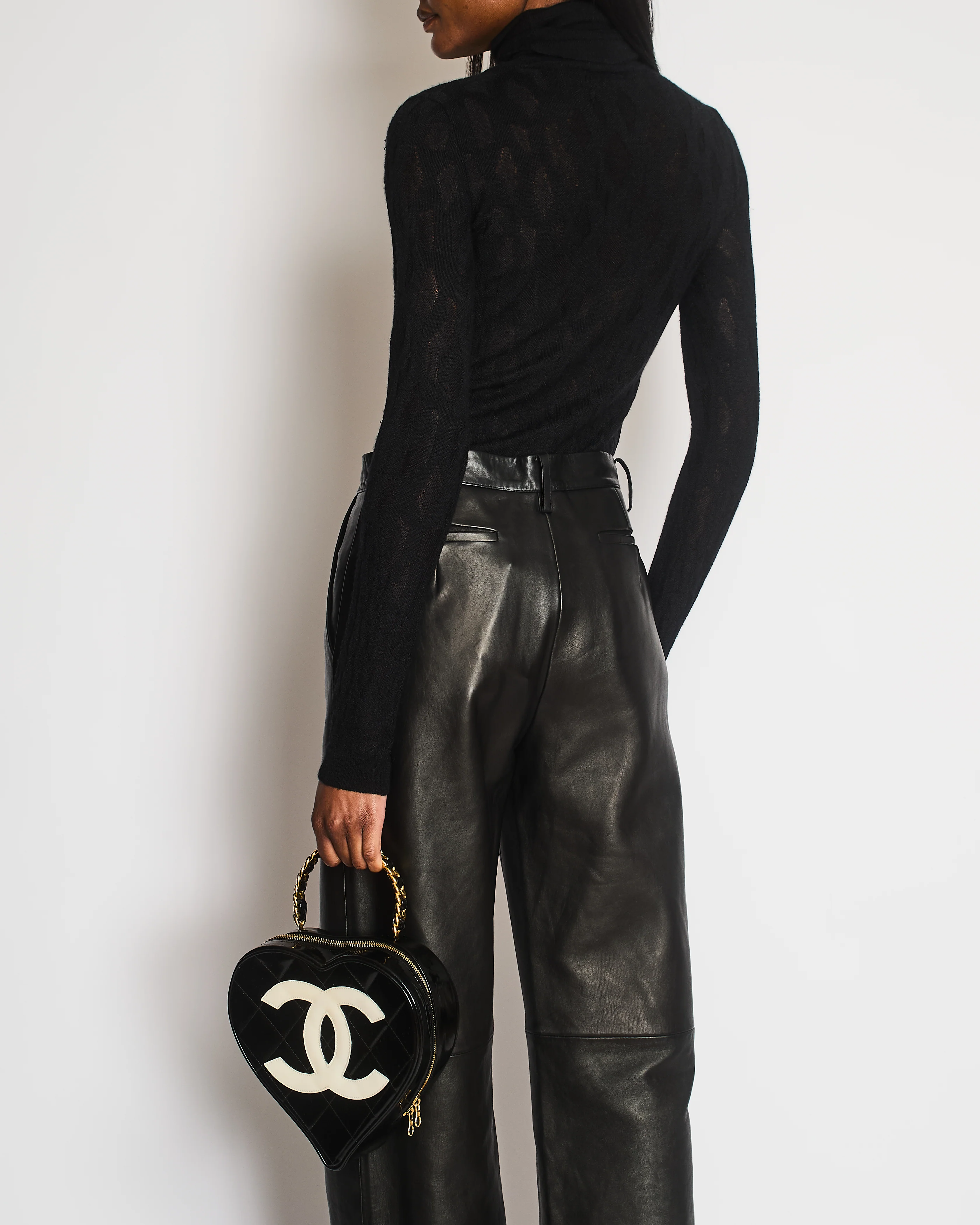 Chanel Black Knit High-Neck Top with Silver CC Logo Button Detail Size FR 34 (UK 6) - Image 5
