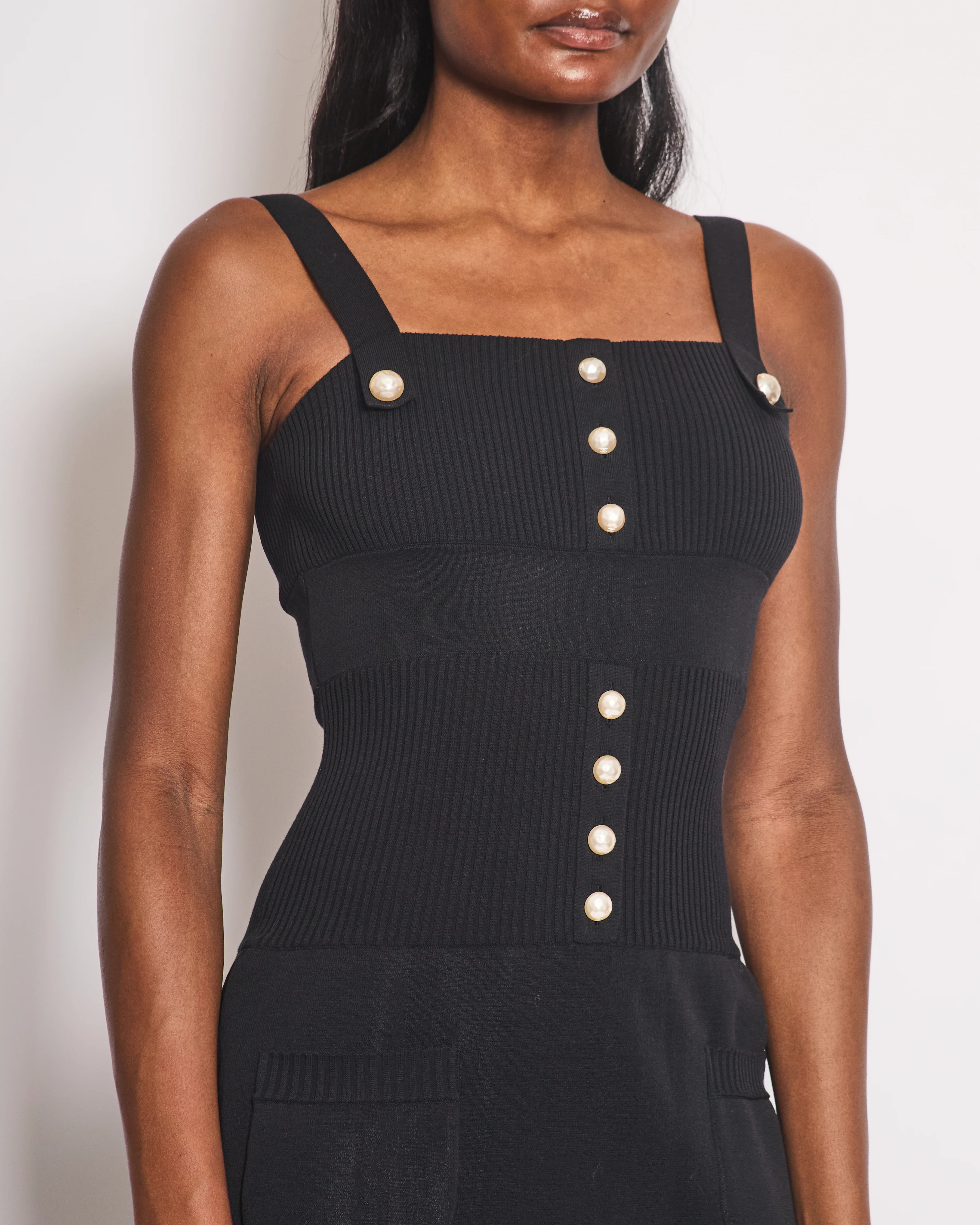 Chanel Black Knit Sleeveless Dress with Pearl Button Details Size FR 38 (UK 10) - Image 4