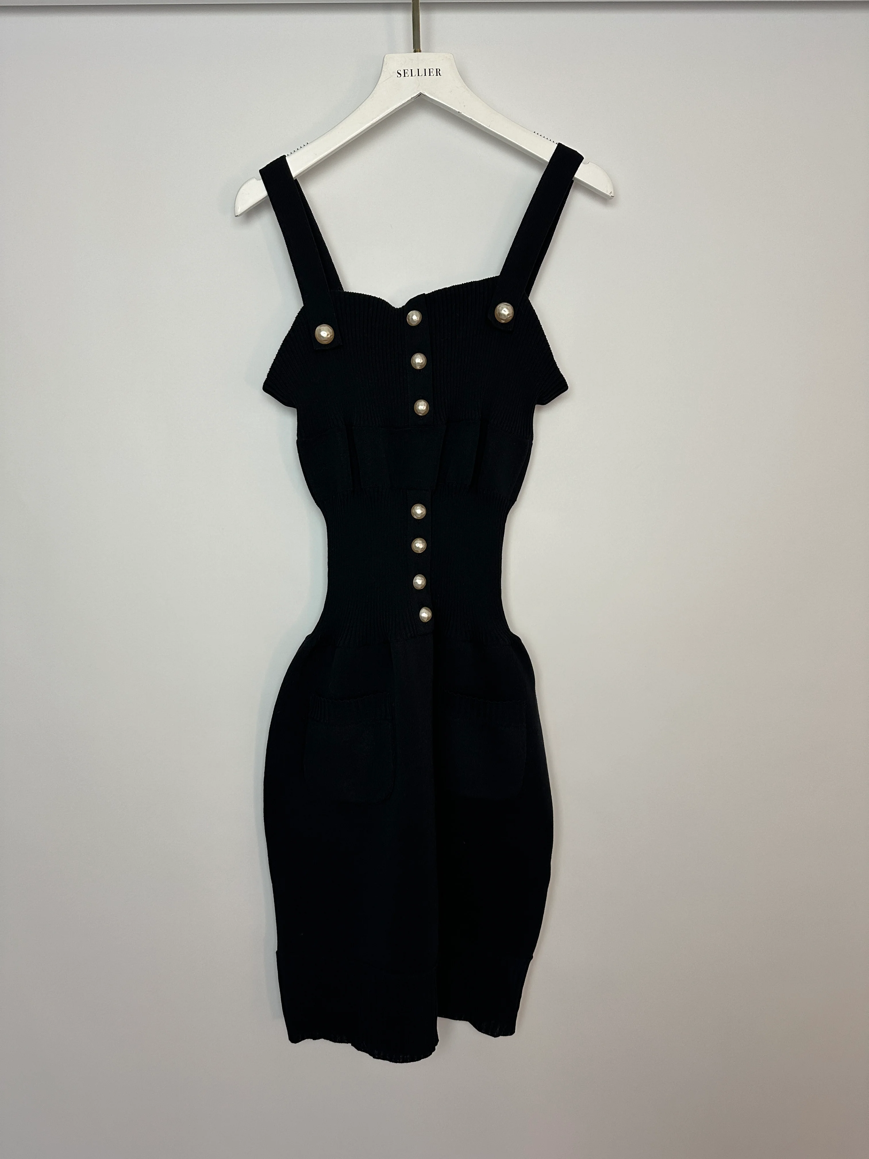 Chanel Black Knit Sleeveless Dress with Pearl Button Details Size FR 38 (UK 10) - Image 8