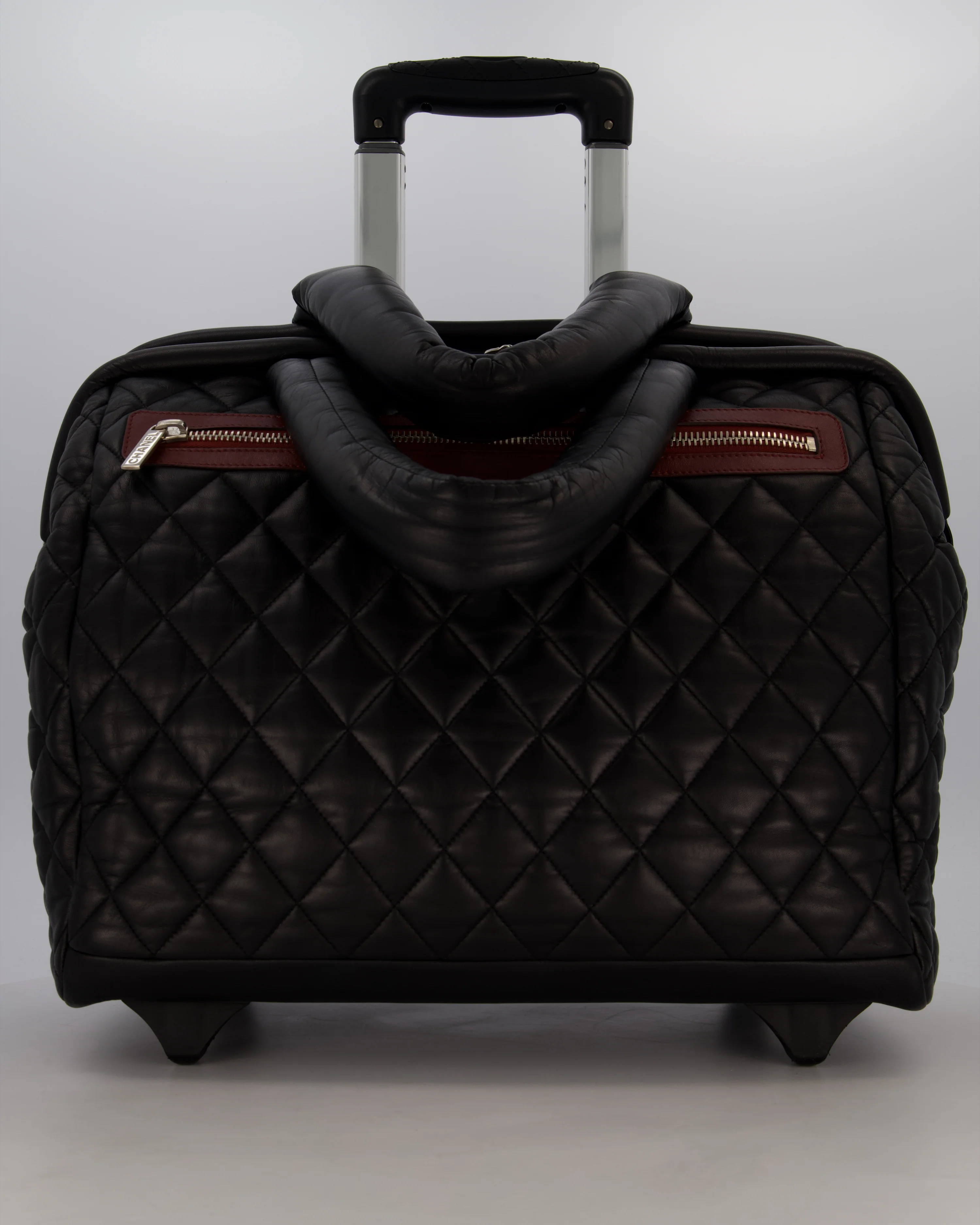 Chanel Black Large Coco Cocoon Carry on Trolley Bag in Lambskin Leather with Silver Hardware