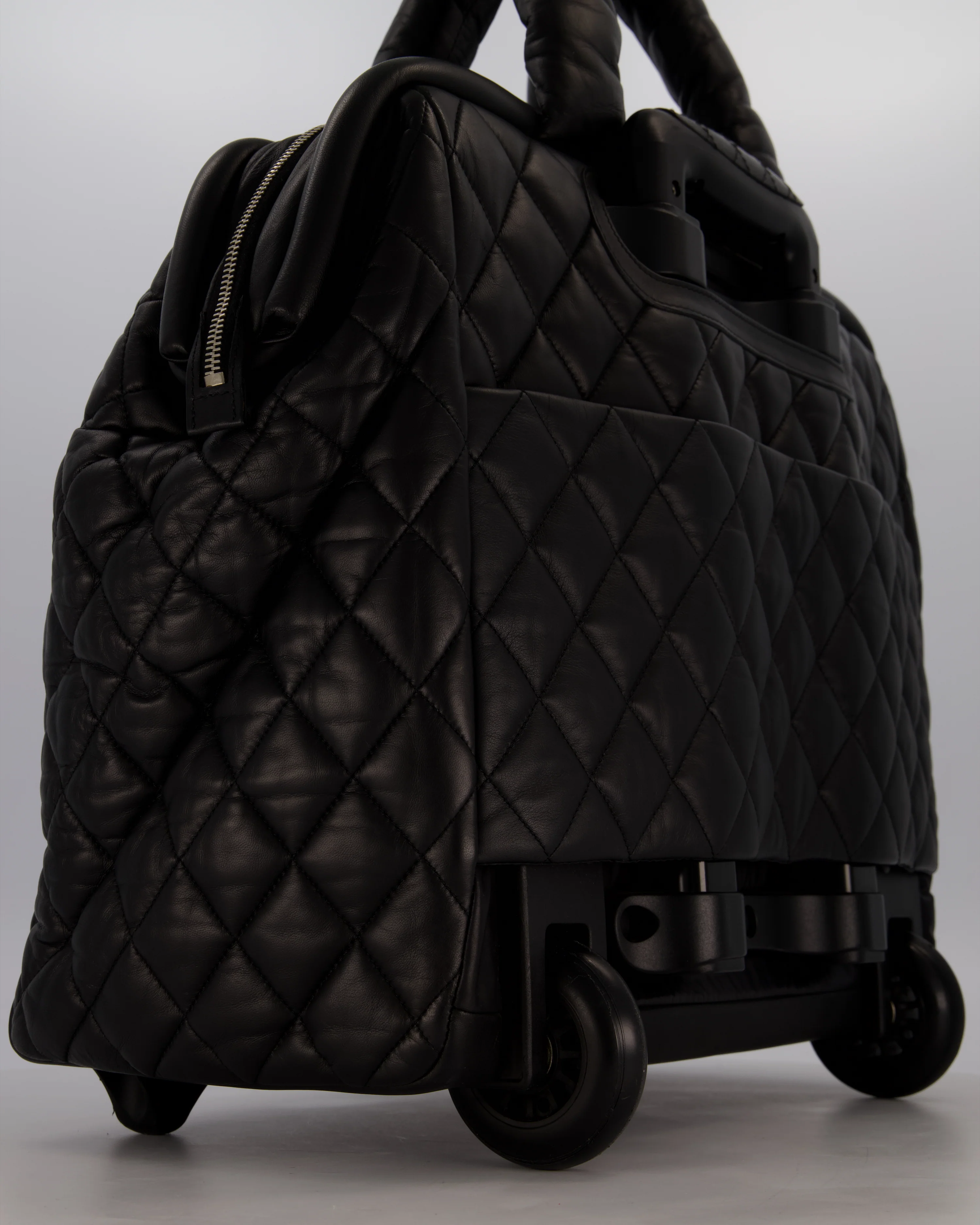 Chanel Black Large Coco Cocoon Carry on Trolley Bag in Lambskin Leather with Silver Hardware - Image 10