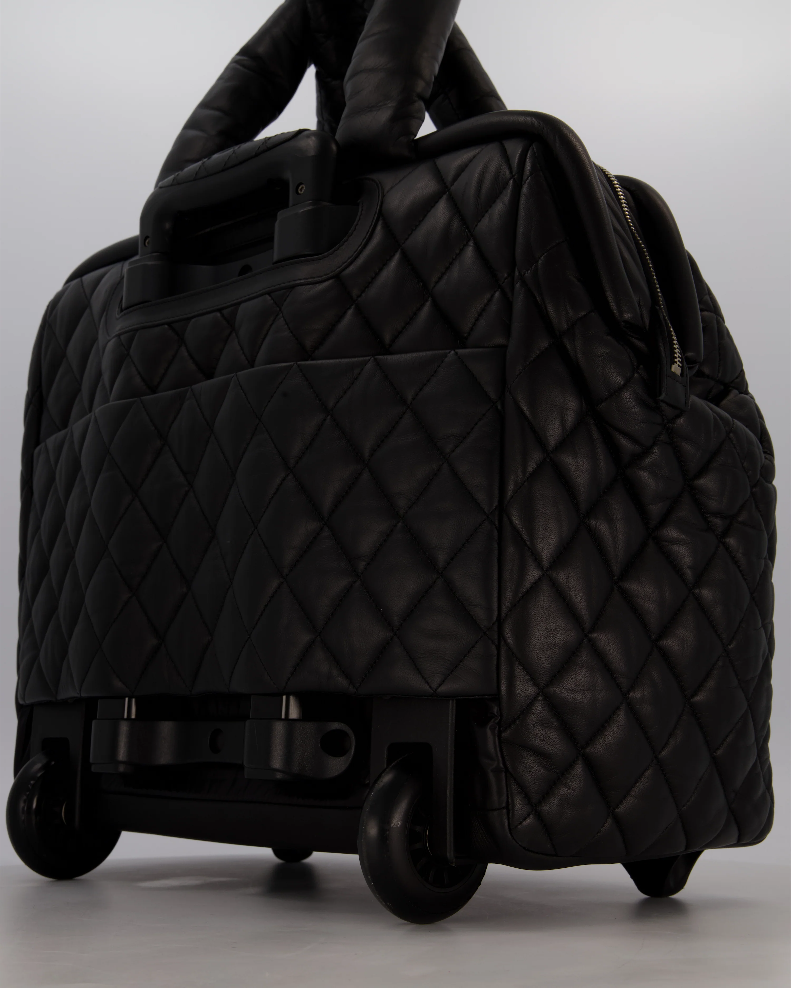 Chanel Black Large Coco Cocoon Carry on Trolley Bag in Lambskin Leather with Silver Hardware - Image 11