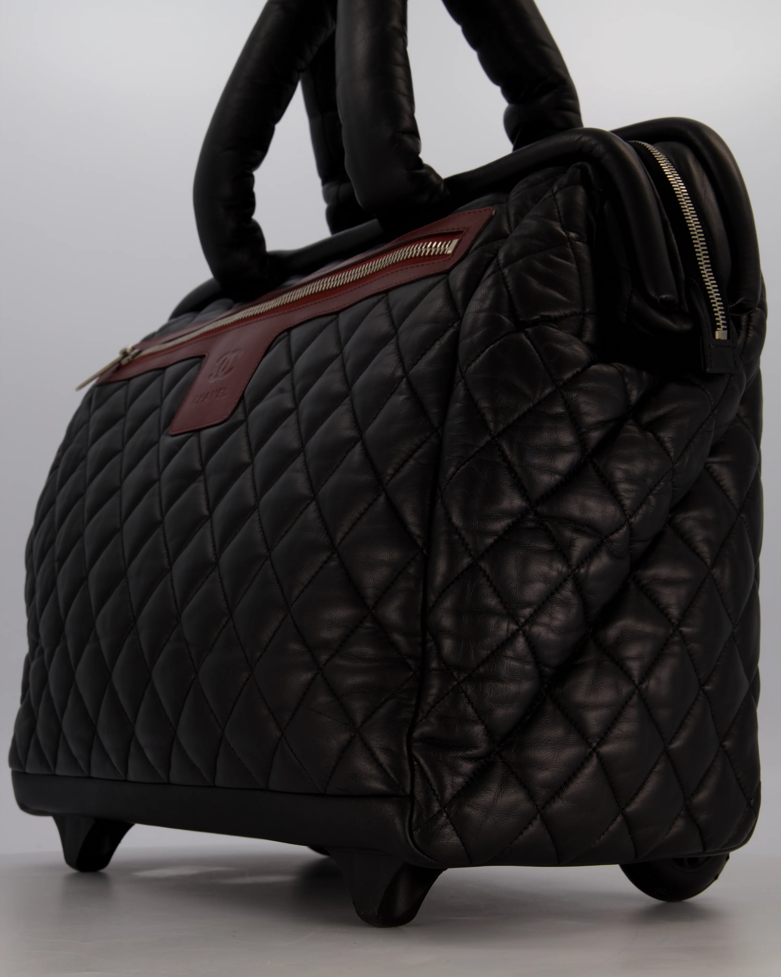 Chanel Black Large Coco Cocoon Carry on Trolley Bag in Lambskin Leather with Silver Hardware - Image 12