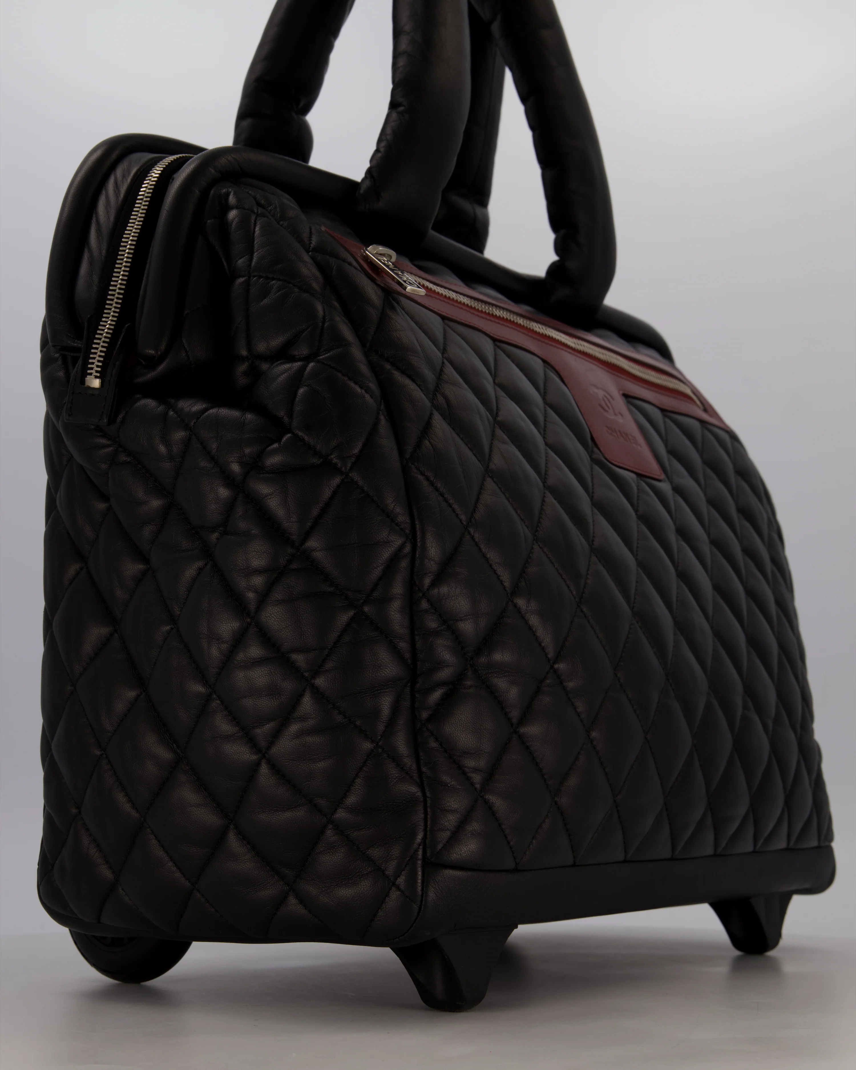Chanel Black Large Coco Cocoon Carry on Trolley Bag in Lambskin Leather with Silver Hardware - Image 13