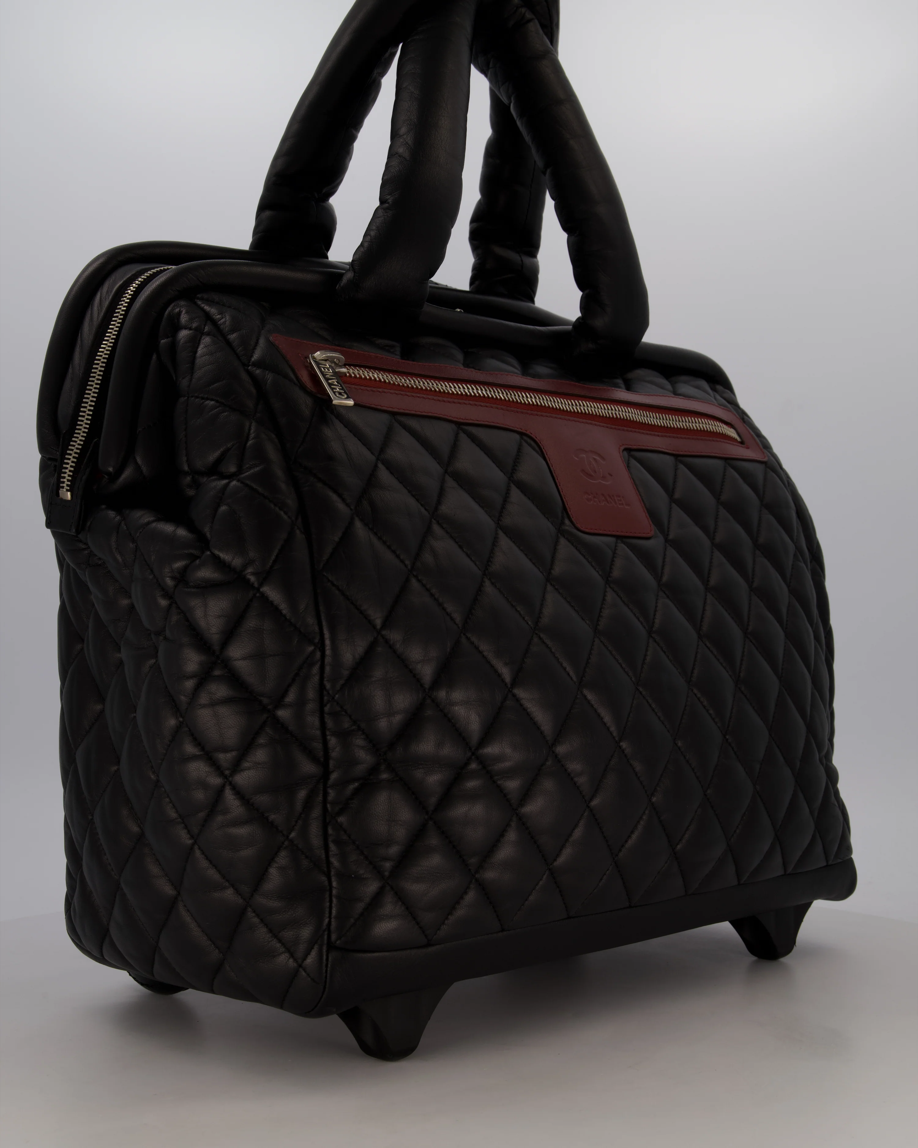 Chanel Black Large Coco Cocoon Carry on Trolley Bag in Lambskin Leather with Silver Hardware - Image 3