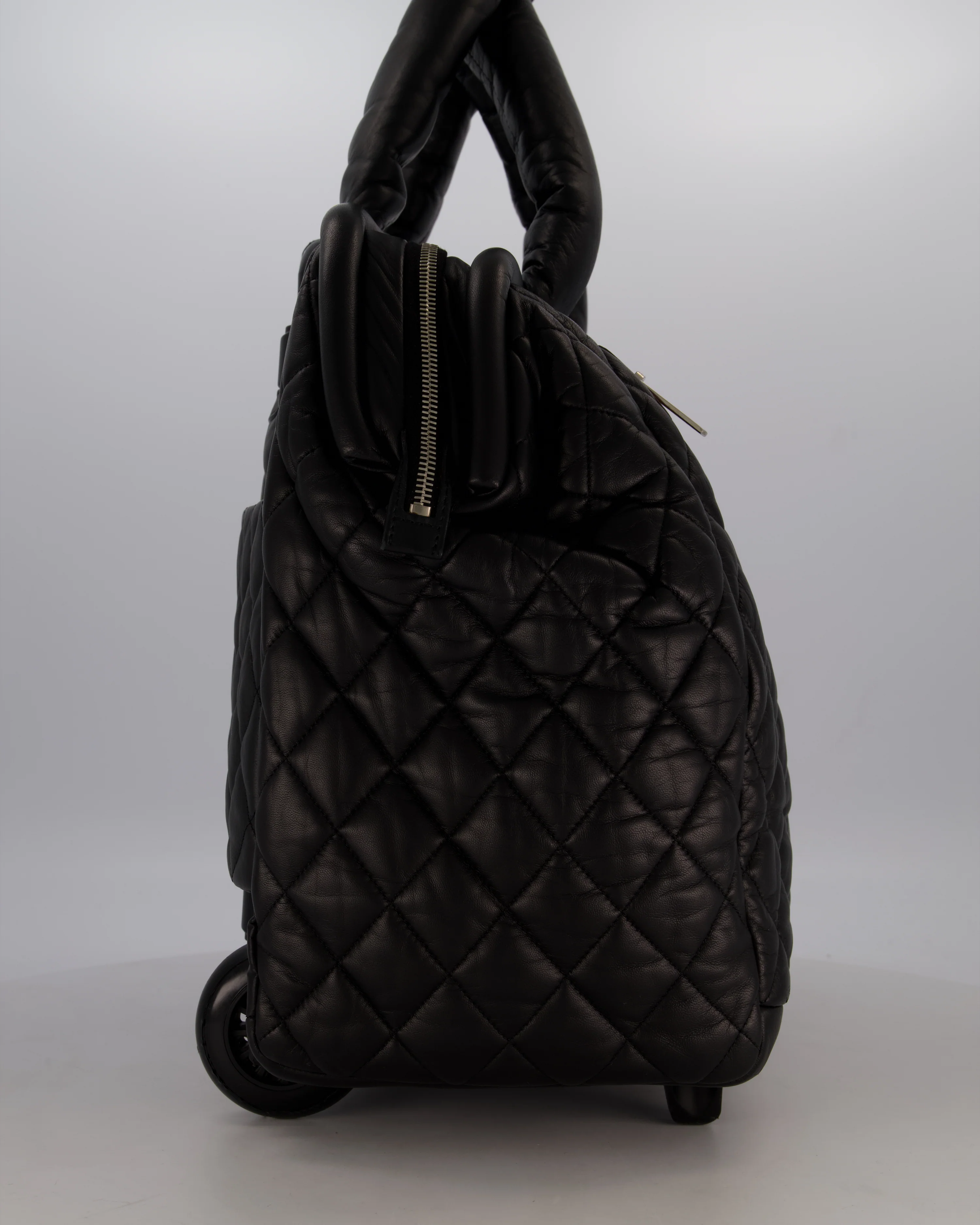 Chanel Black Large Coco Cocoon Carry on Trolley Bag in Lambskin Leather with Silver Hardware - Image 4