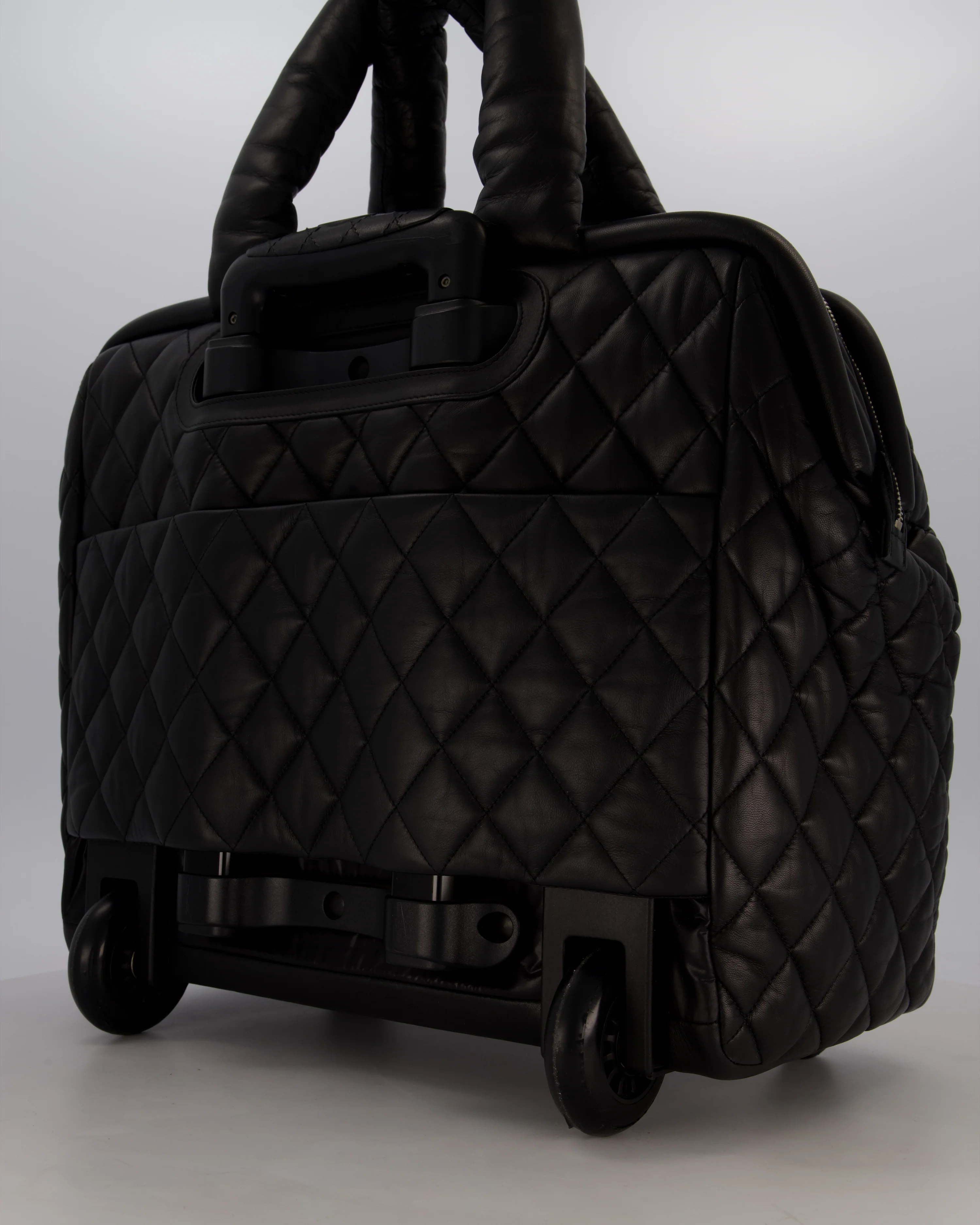 Chanel Black Large Coco Cocoon Carry on Trolley Bag in Lambskin Leather with Silver Hardware - Image 5