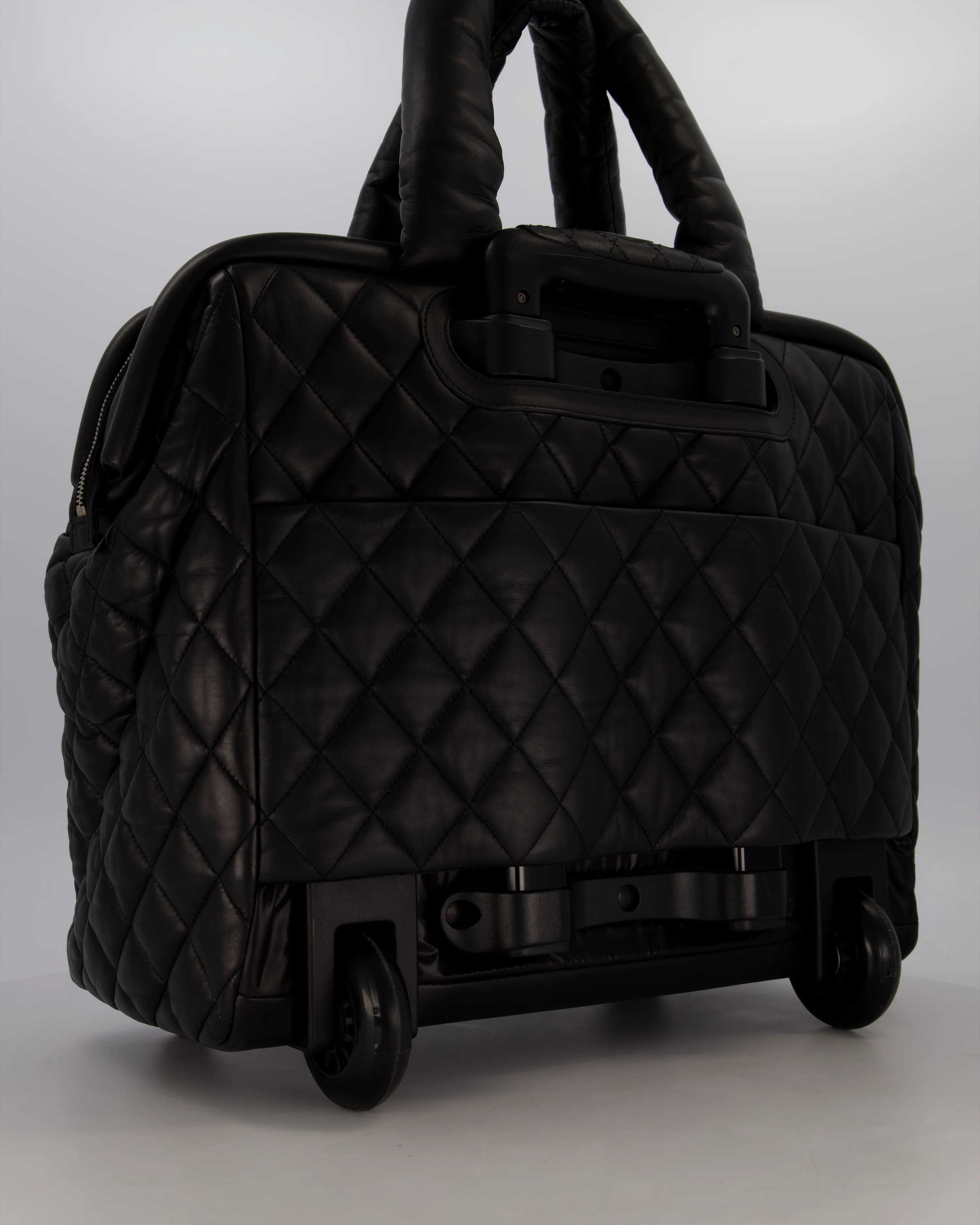 Chanel Black Large Coco Cocoon Carry on Trolley Bag in Lambskin Leather with Silver Hardware - Image 7