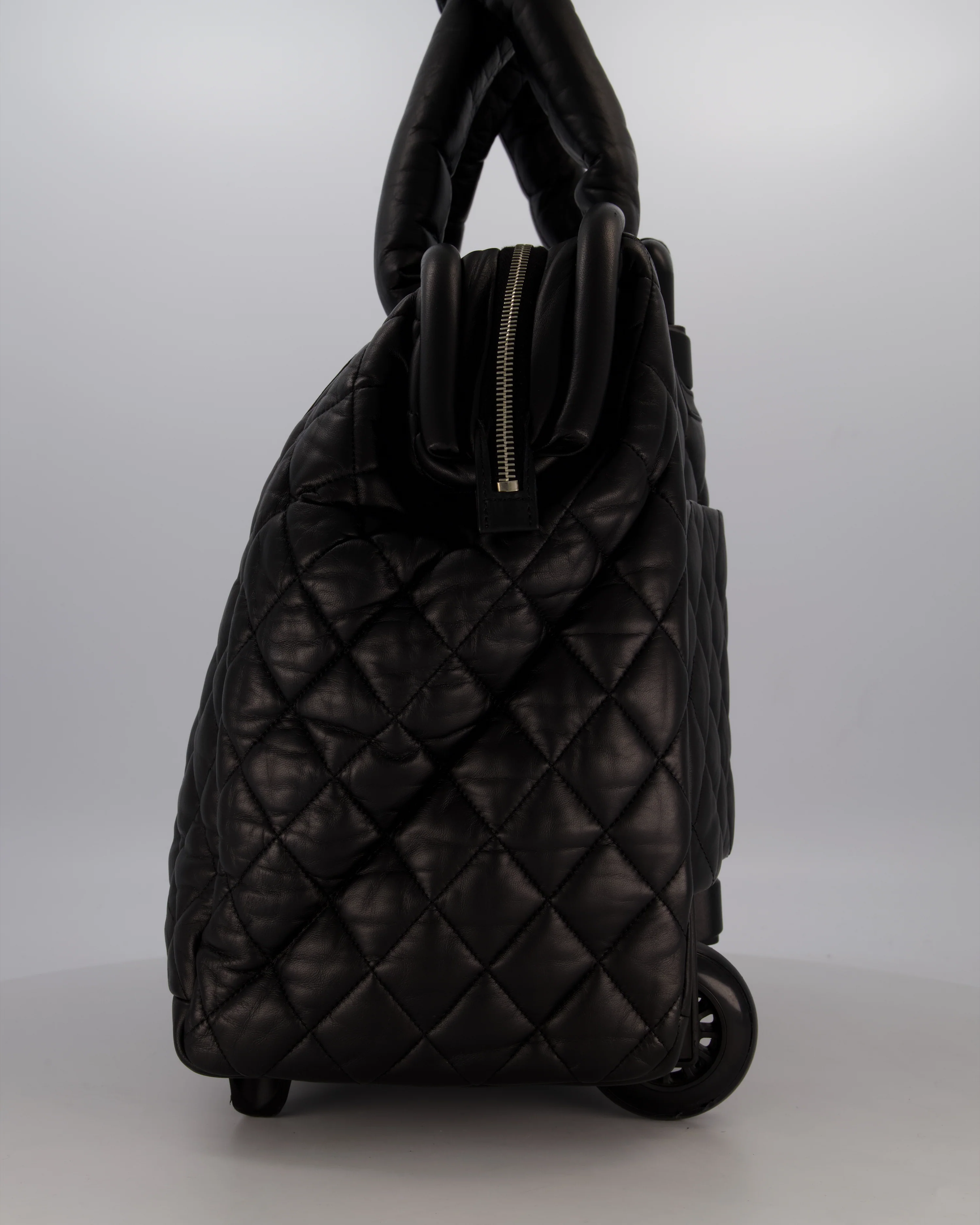 Chanel Black Large Coco Cocoon Carry on Trolley Bag in Lambskin Leather with Silver Hardware - Image 8