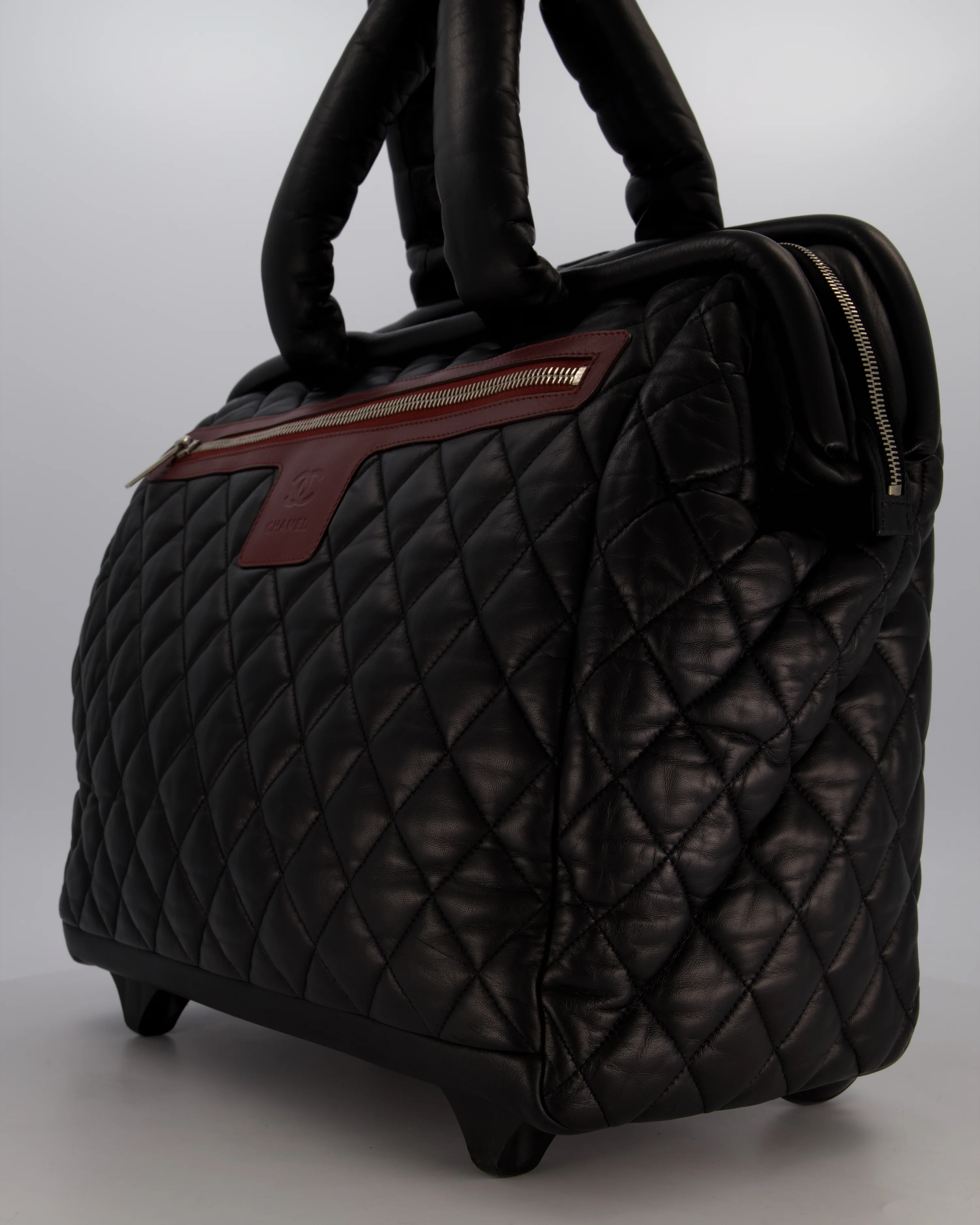 Chanel Black Large Coco Cocoon Carry on Trolley Bag in Lambskin Leather with Silver Hardware - Image 9