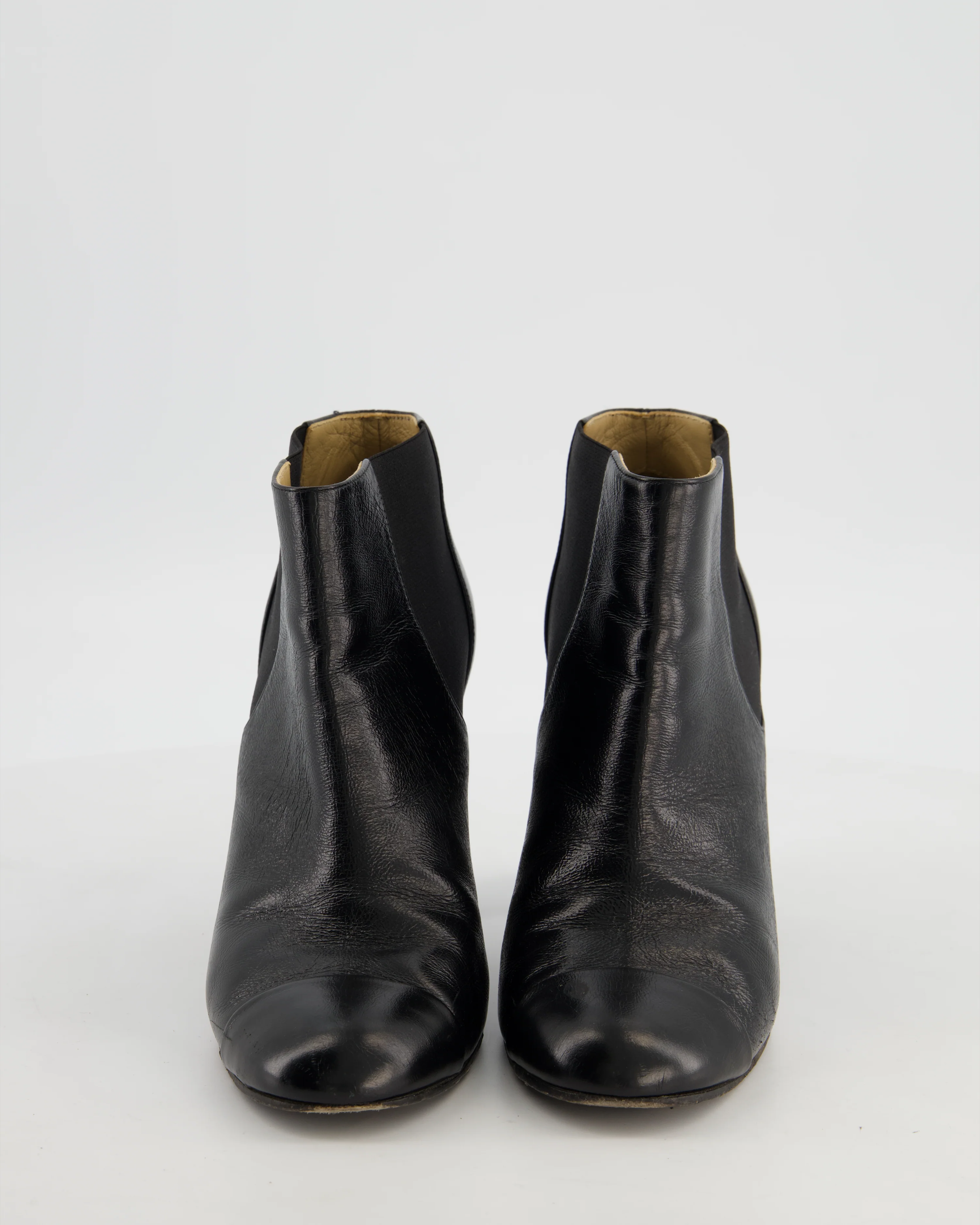 Chanel Black Leather Ankle Boots with CC Logo and Gold Heel Detail Size EU 38.5 - Image 3