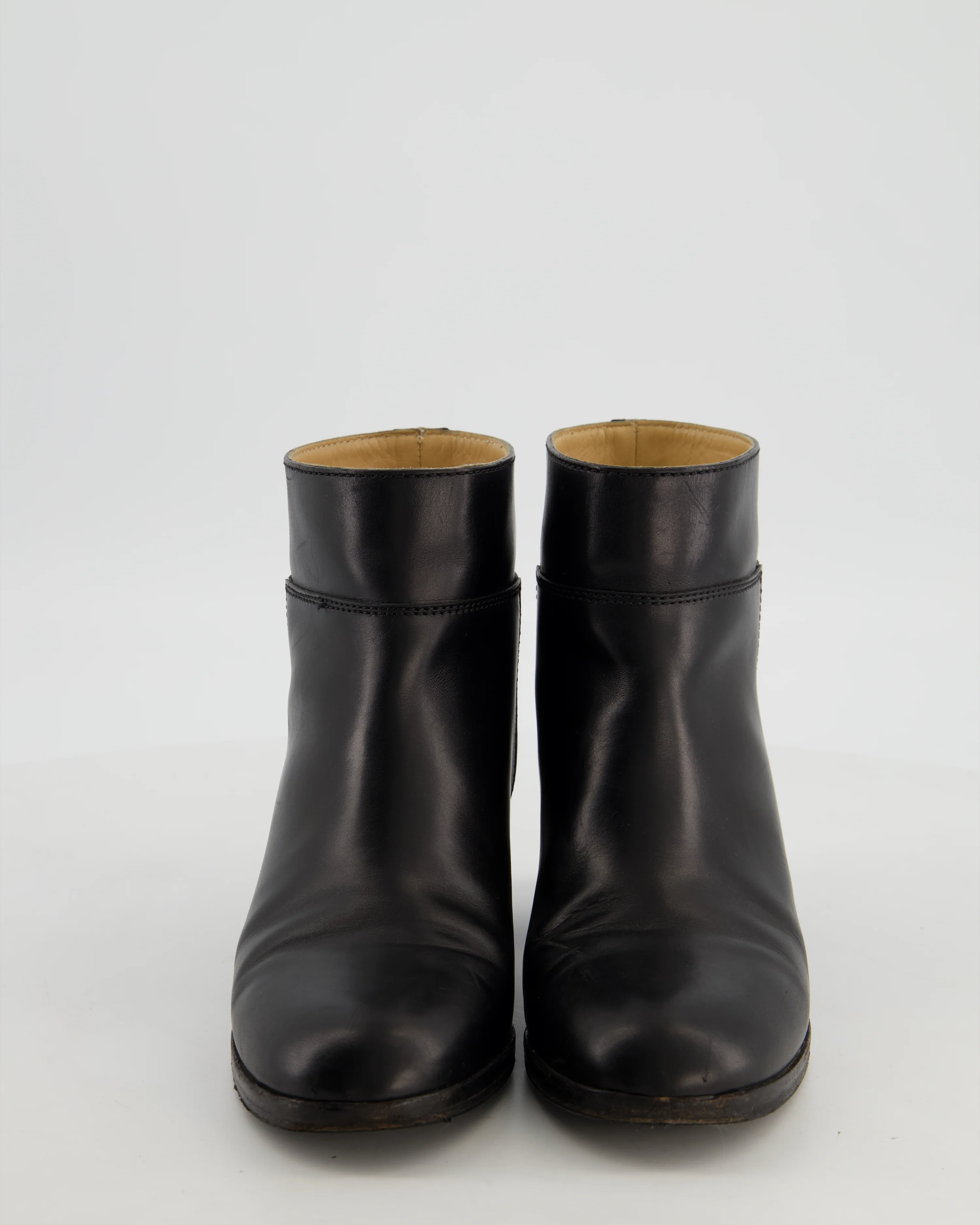 Chanel Black Leather Ankle Boots with Gold CC Logo Size EU 37 - Image 4