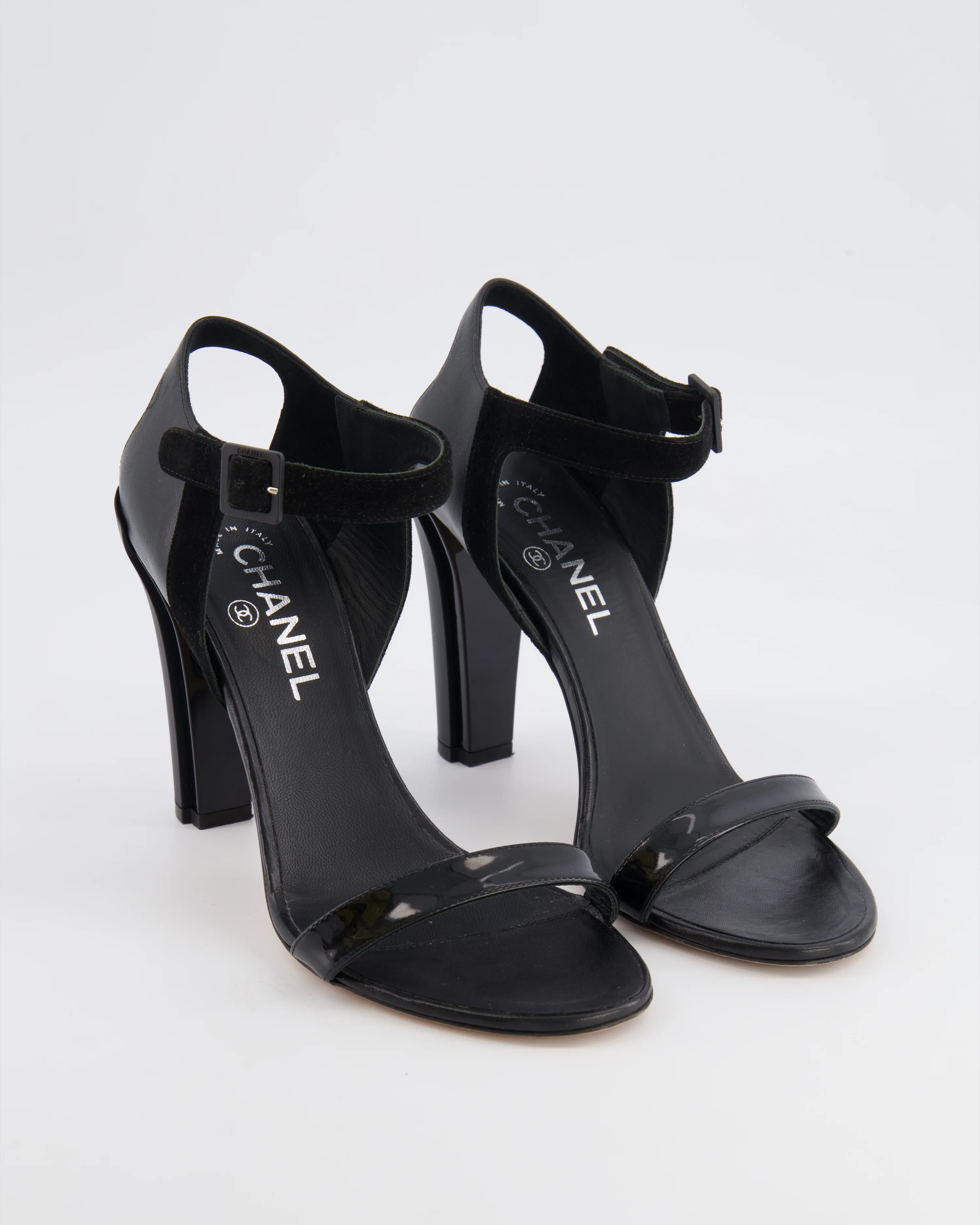 Chanel Black Leather Heeled Sandals with Suede Ankle Strap Size EU 39.5 - Image 2