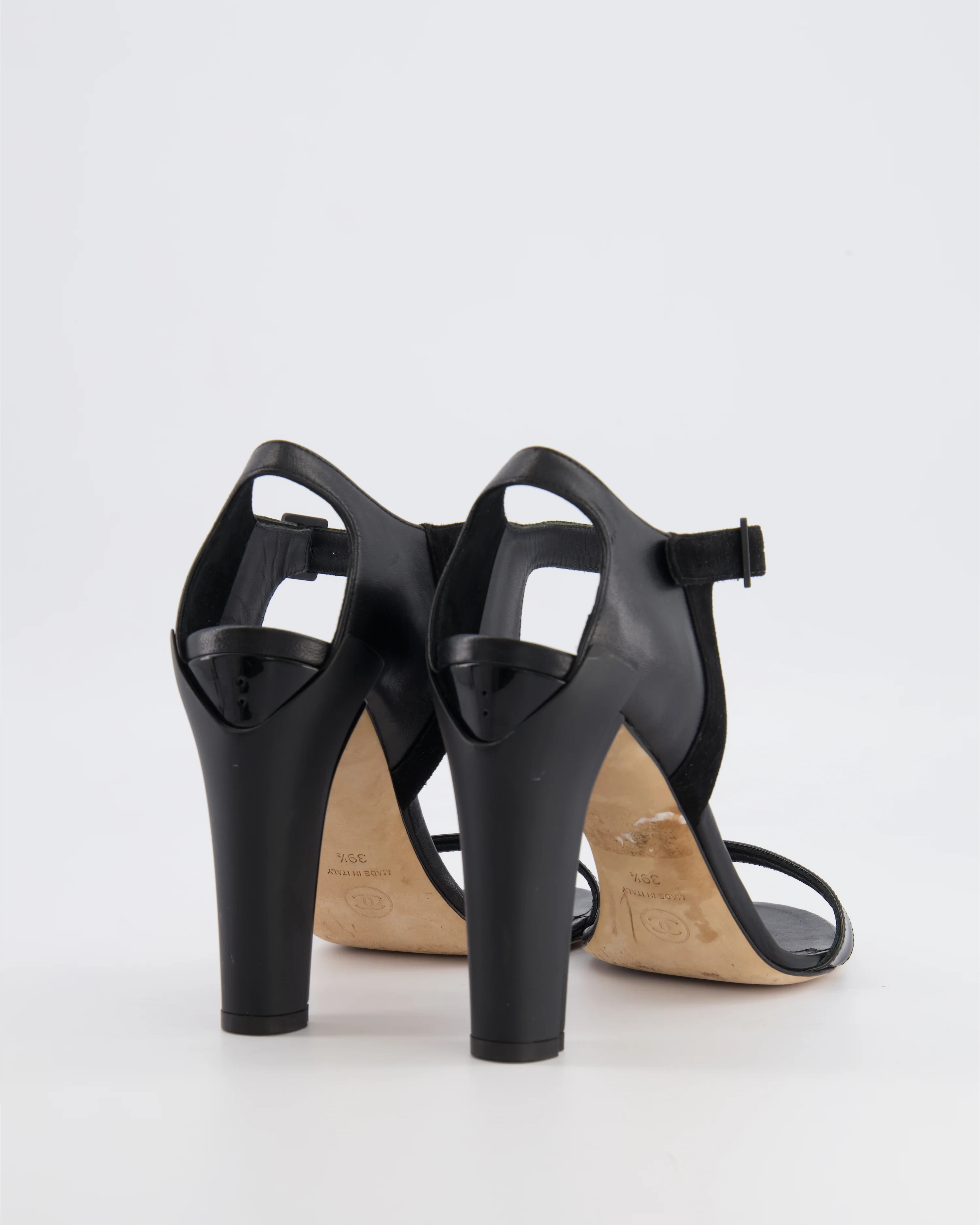 Chanel Black Leather Heeled Sandals with Suede Ankle Strap Size EU 39.5 - Image 3