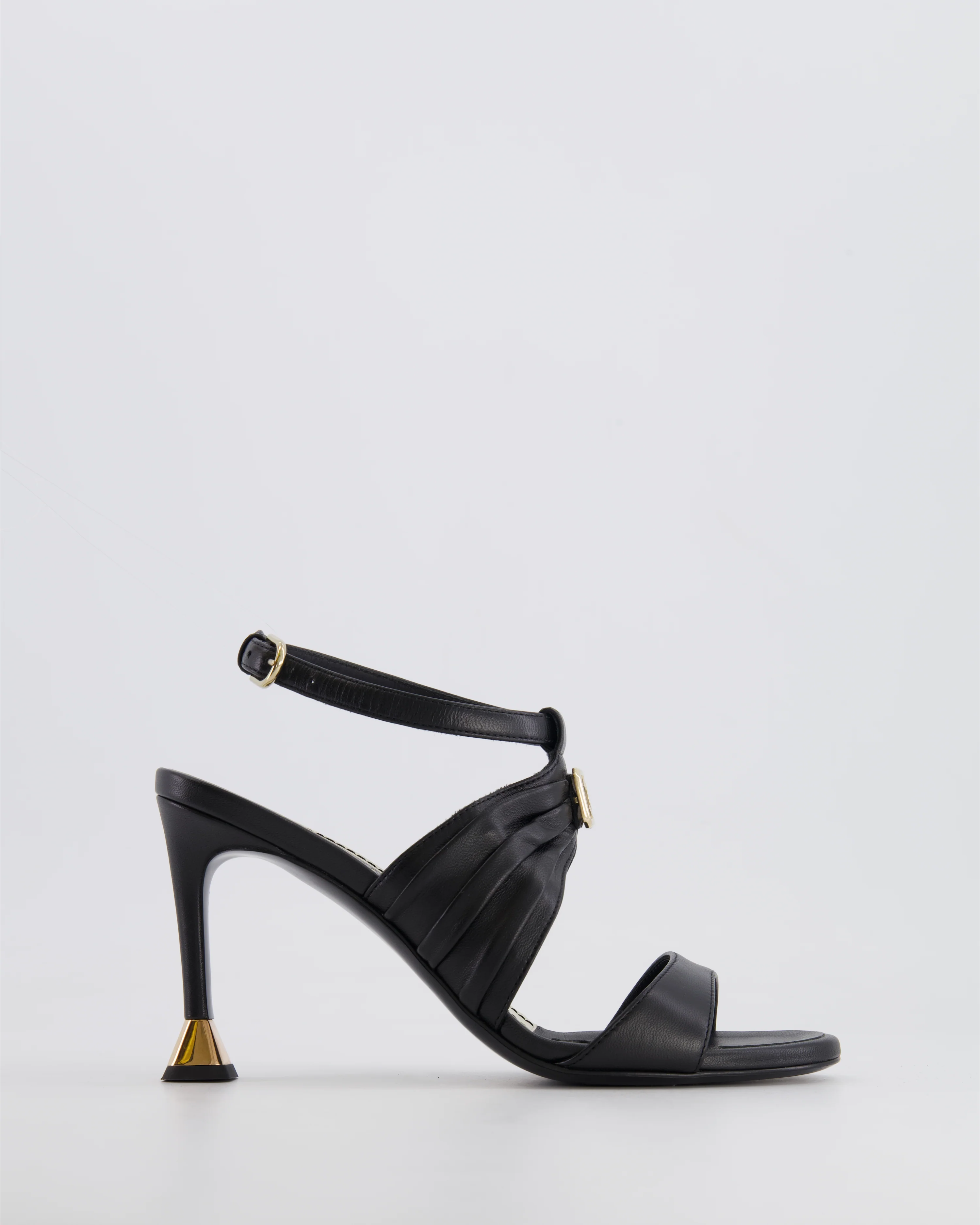Chanel Black Leather Sandal Heels with Gold CC Details Size EU 37