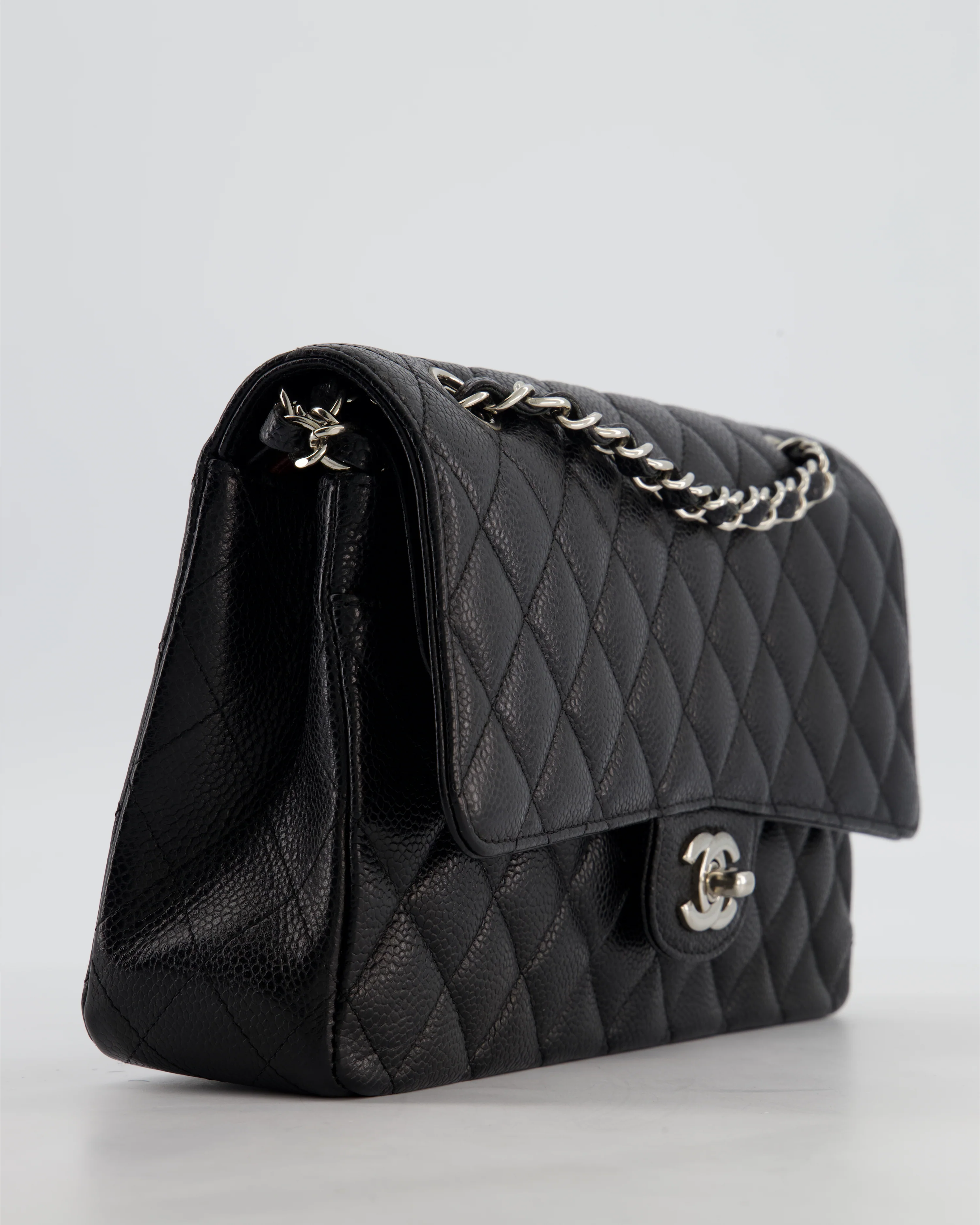 Chanel Black Medium Classic Double Flap Bag in Caviar Leather with Silver Hardware - Image 12