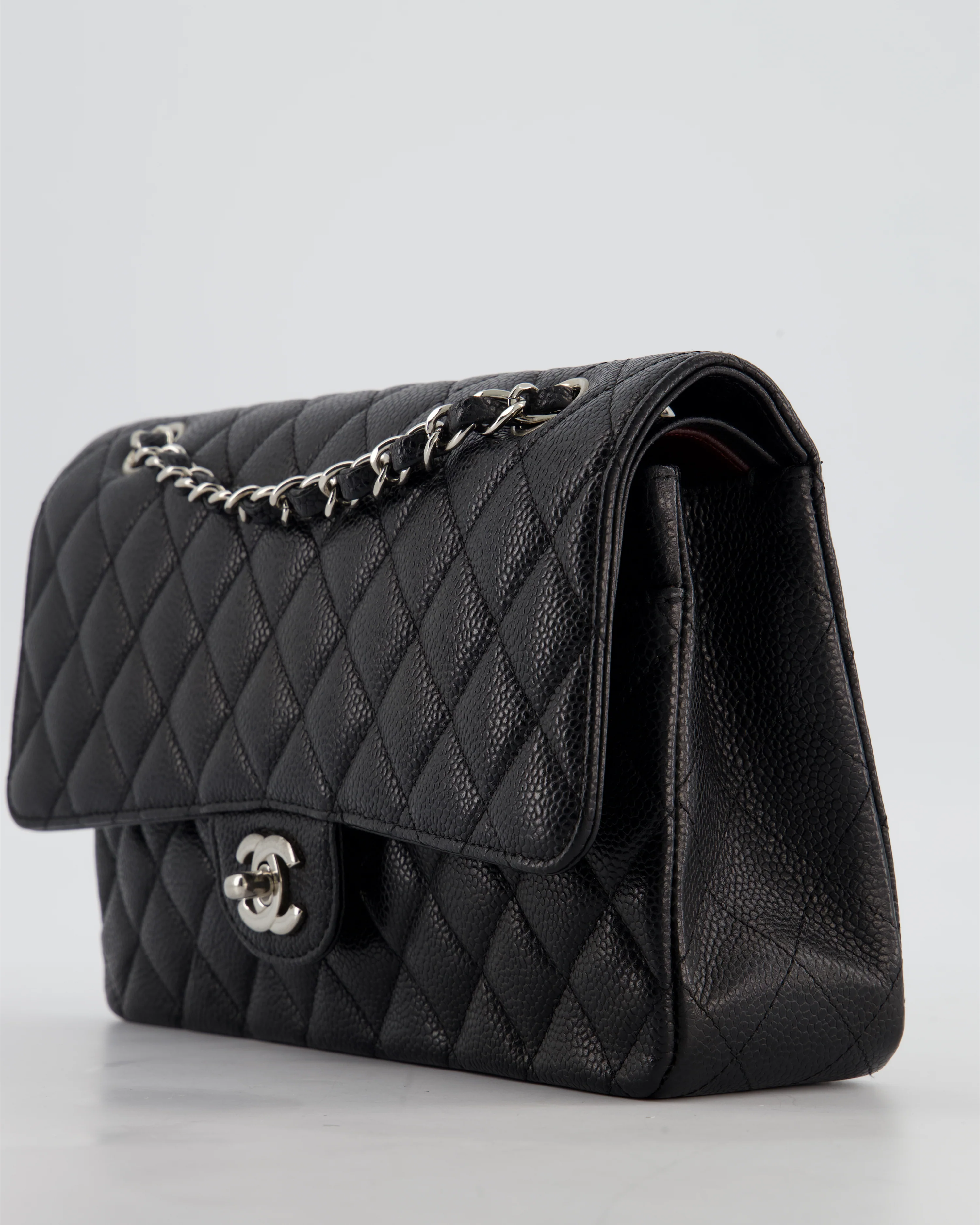 Chanel Black Medium Classic Double Flap Bag in Caviar Leather with Silver Hardware - Image 13