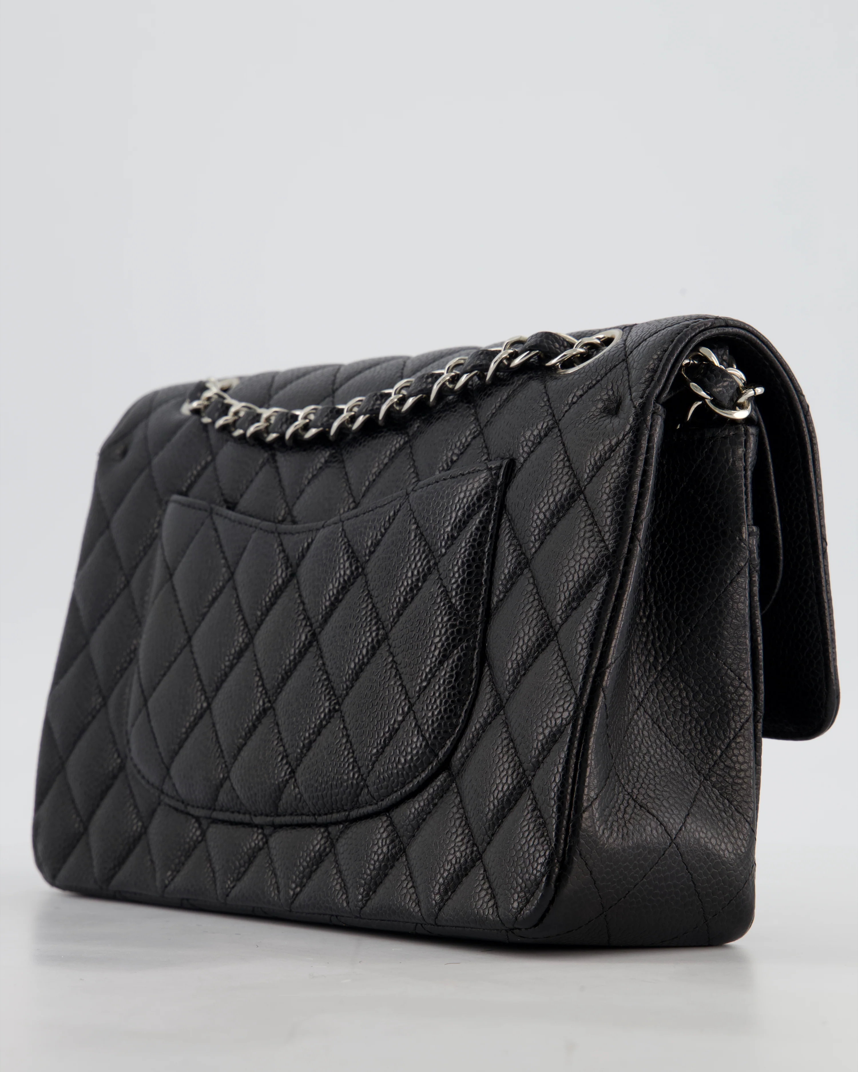 Chanel Black Medium Classic Double Flap Bag in Caviar Leather with Silver Hardware - Image 14