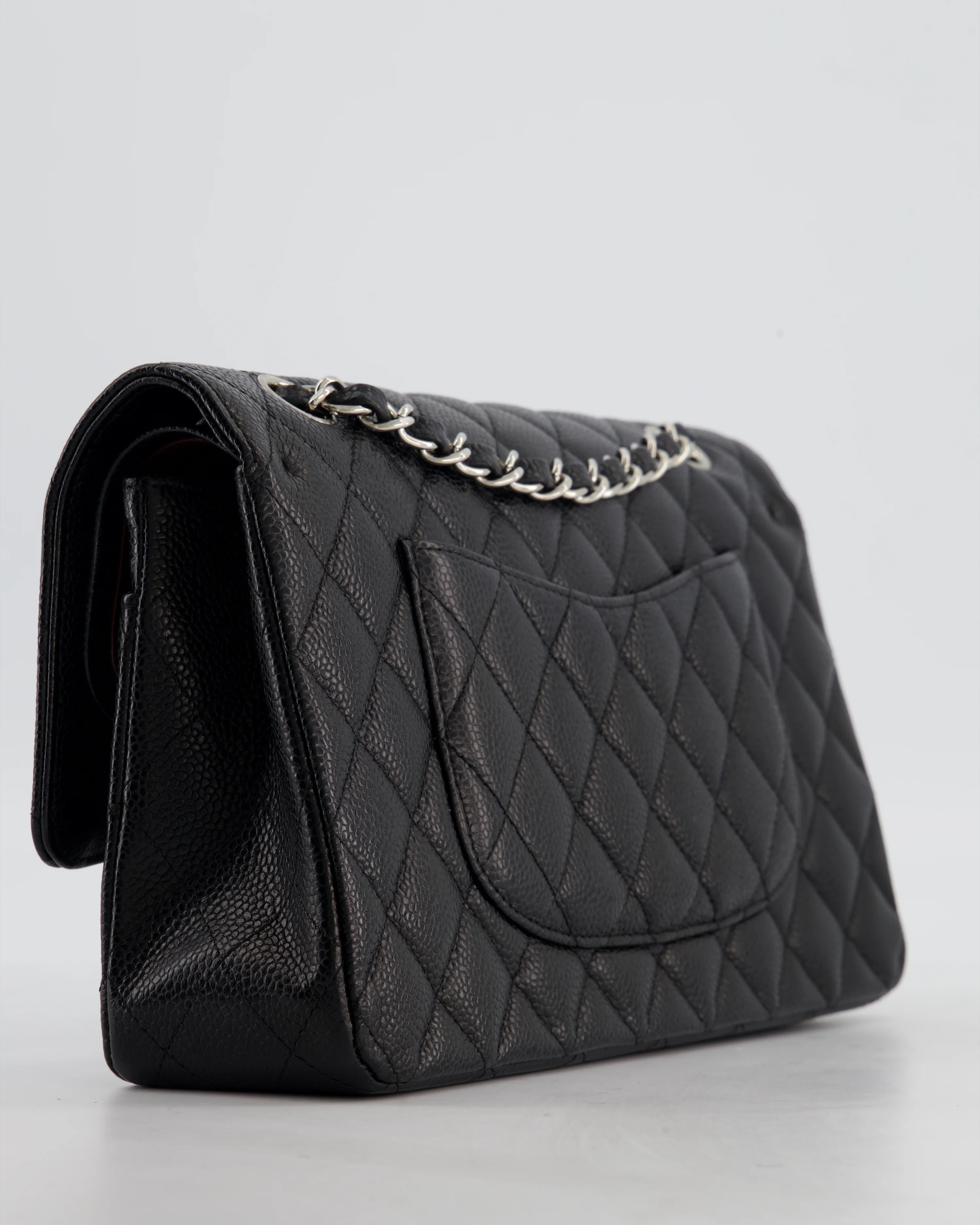 Chanel Black Medium Classic Double Flap Bag in Caviar Leather with Silver Hardware - Image 15