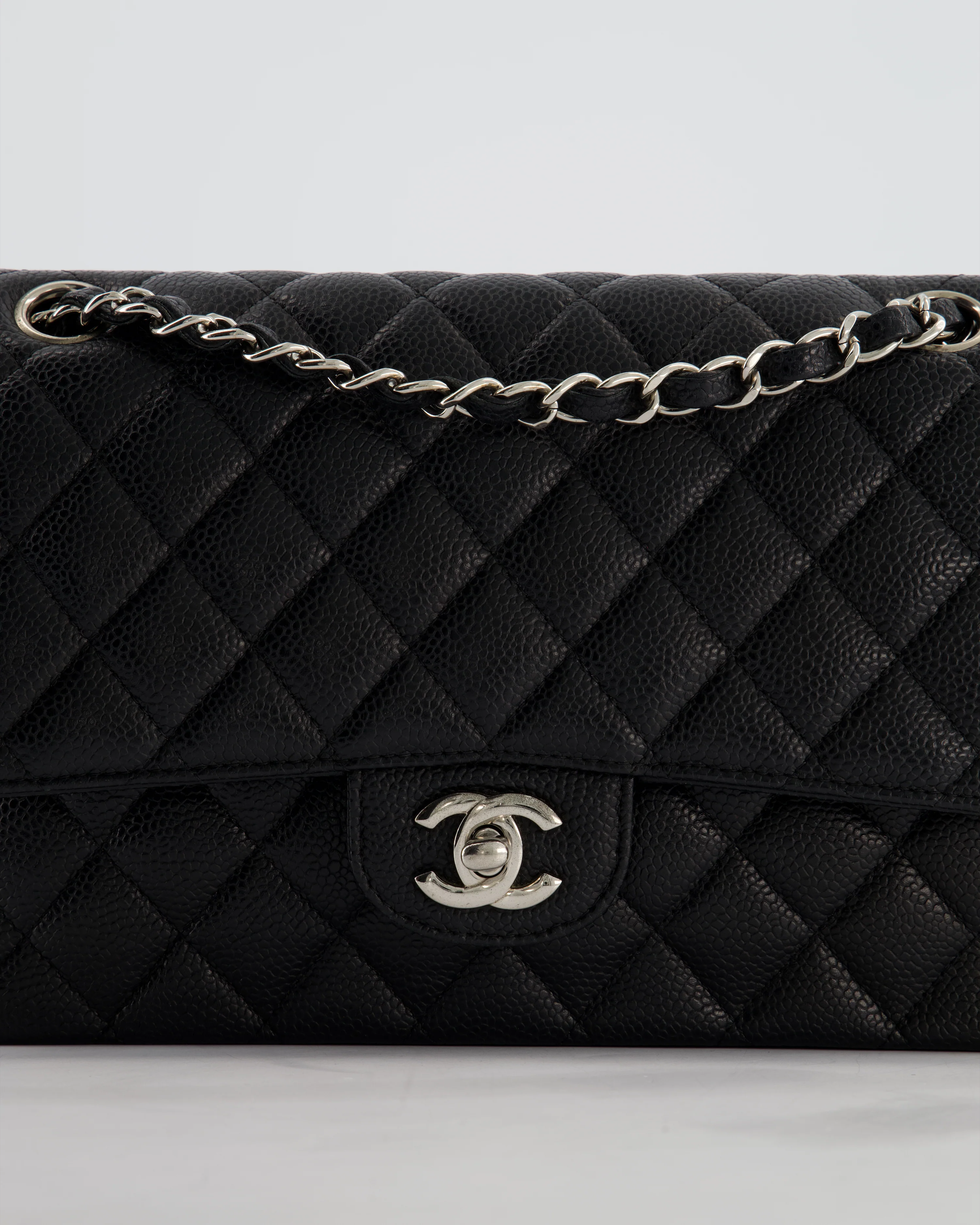 Chanel Black Medium Classic Double Flap Bag in Caviar Leather with Silver Hardware - Image 16