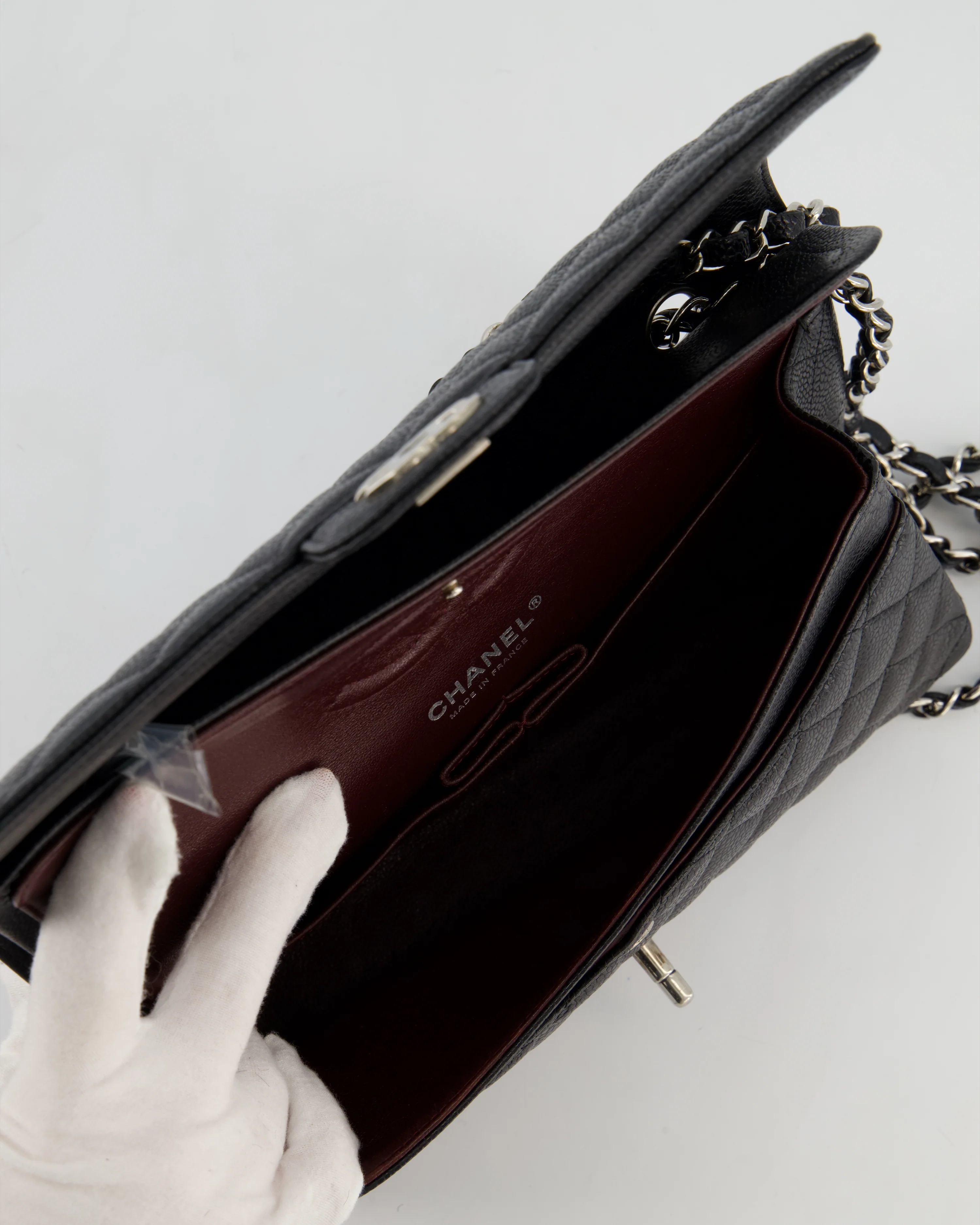 Chanel Black Medium Classic Double Flap Bag in Caviar Leather with Silver Hardware - Image 17