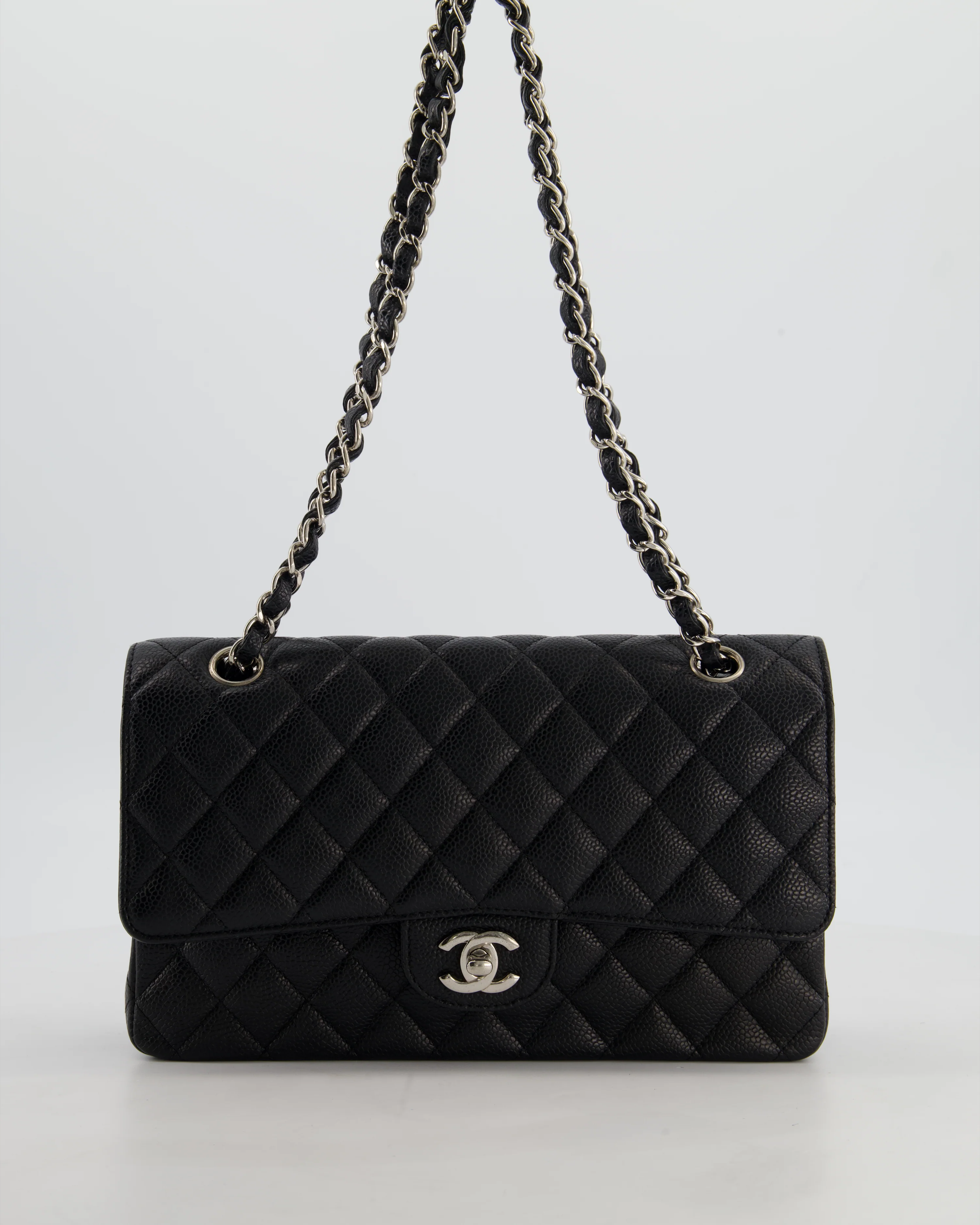 Chanel Black Medium Classic Double Flap Bag in Caviar Leather with Silver Hardware - Image 2