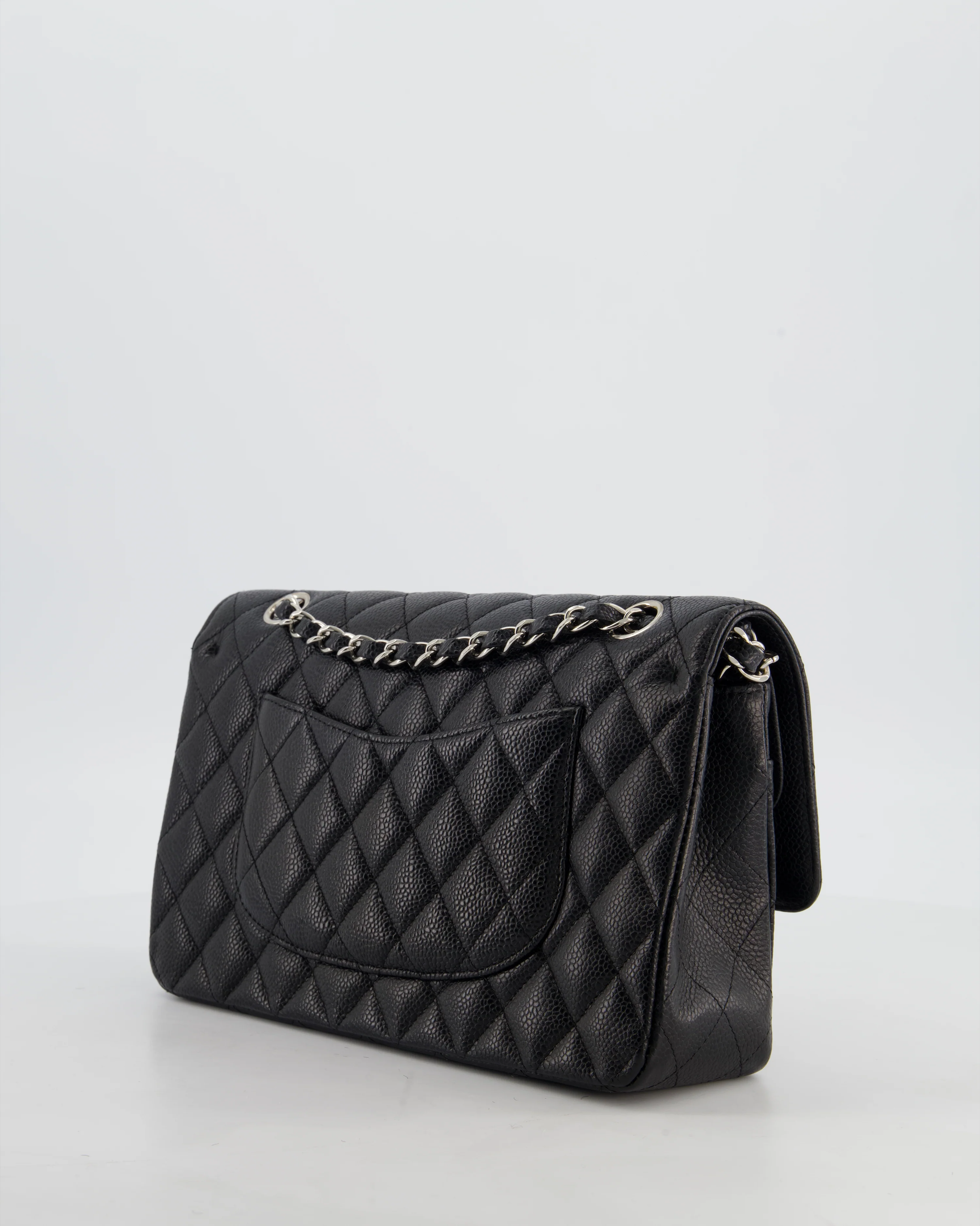 Chanel Black Medium Classic Double Flap Bag in Caviar Leather with Silver Hardware - Image 7