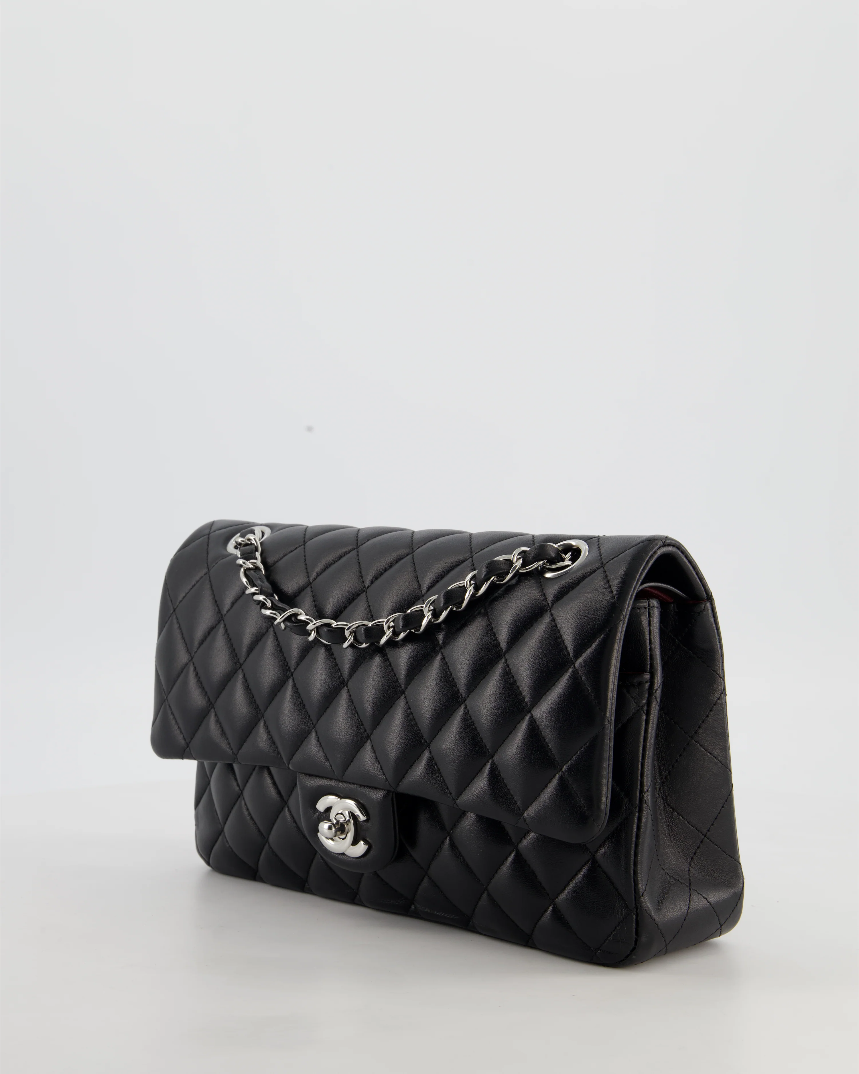 Chanel Black Medium Classic Double Flap Bag in Lambskin Leather with Silver Hardware - Image 10