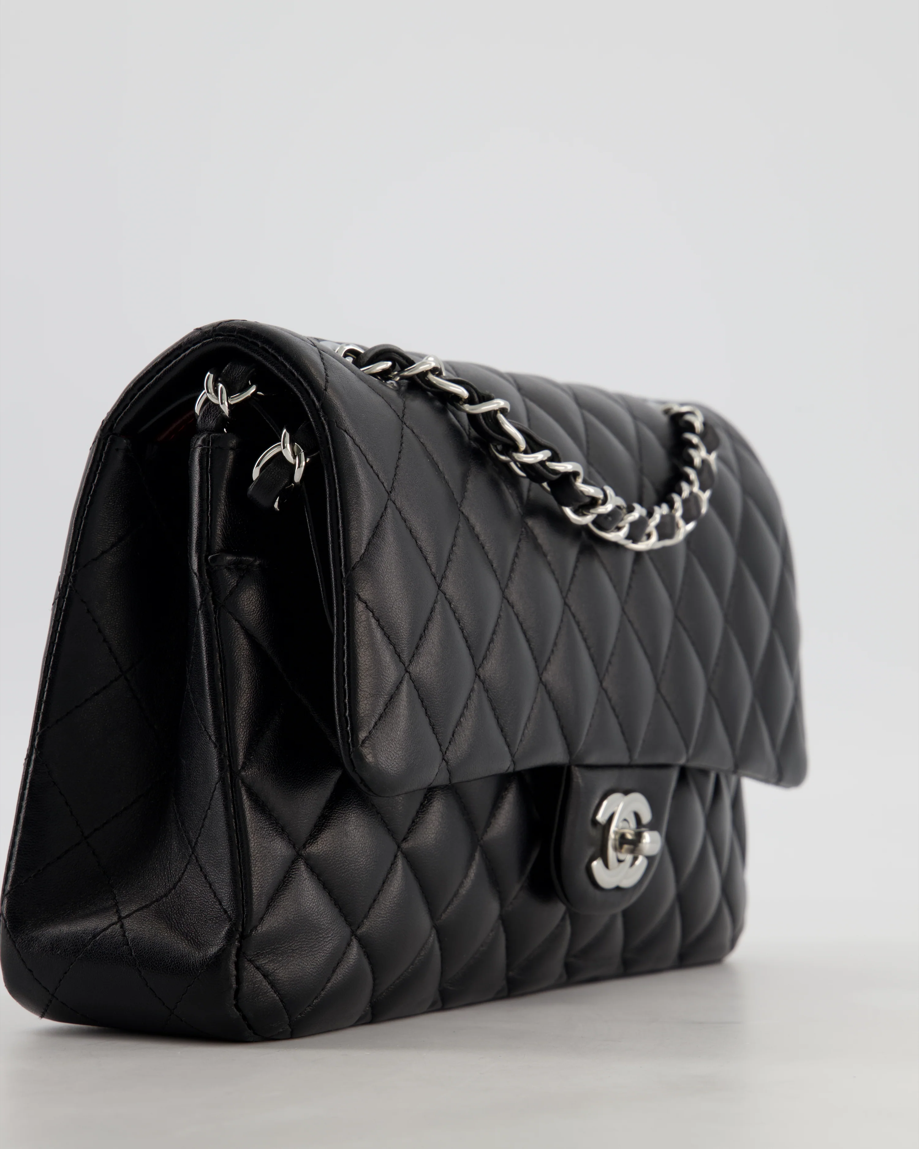 Chanel Black Medium Classic Double Flap Bag in Lambskin Leather with Silver Hardware - Image 11