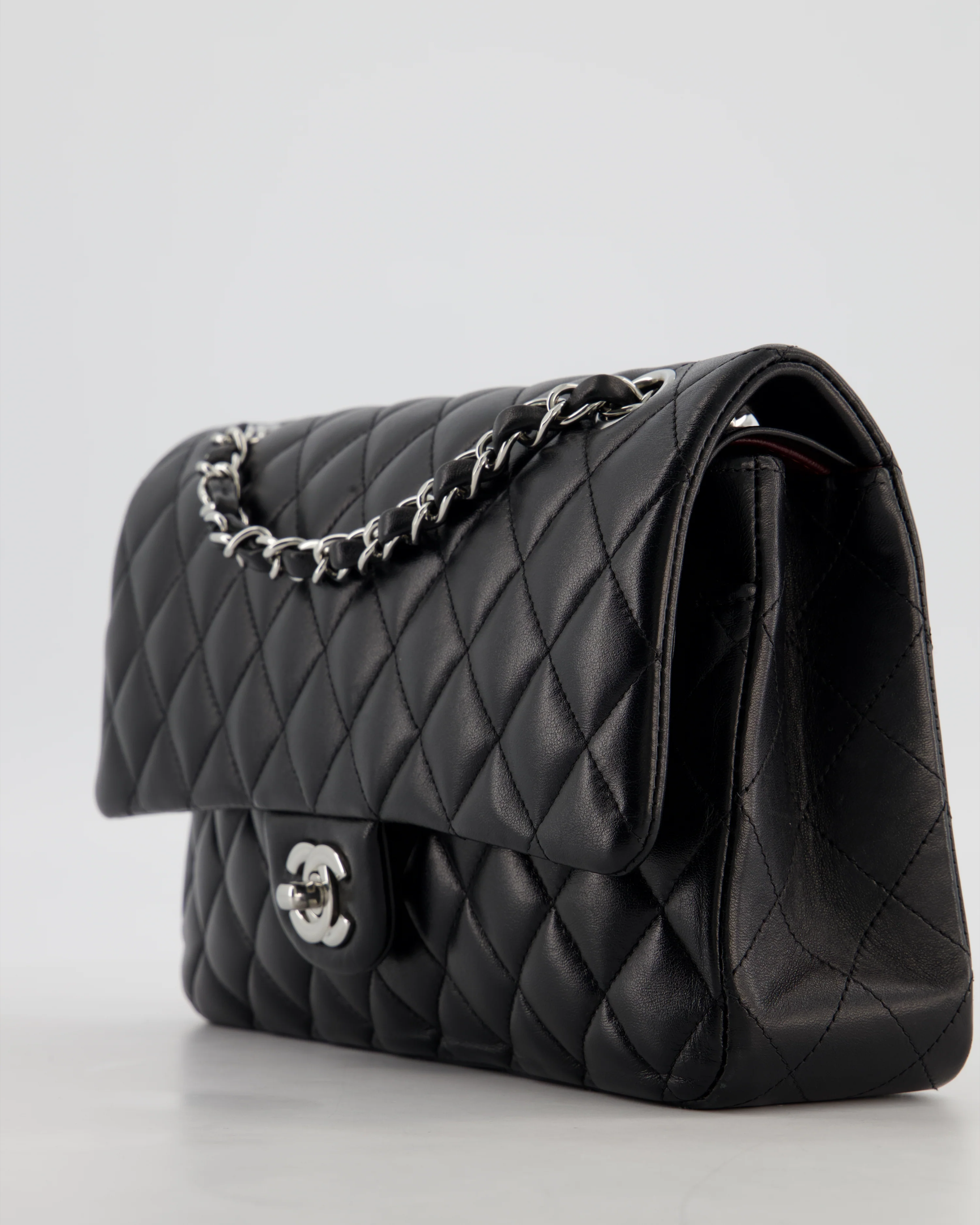 Chanel Black Medium Classic Double Flap Bag in Lambskin Leather with Silver Hardware - Image 12