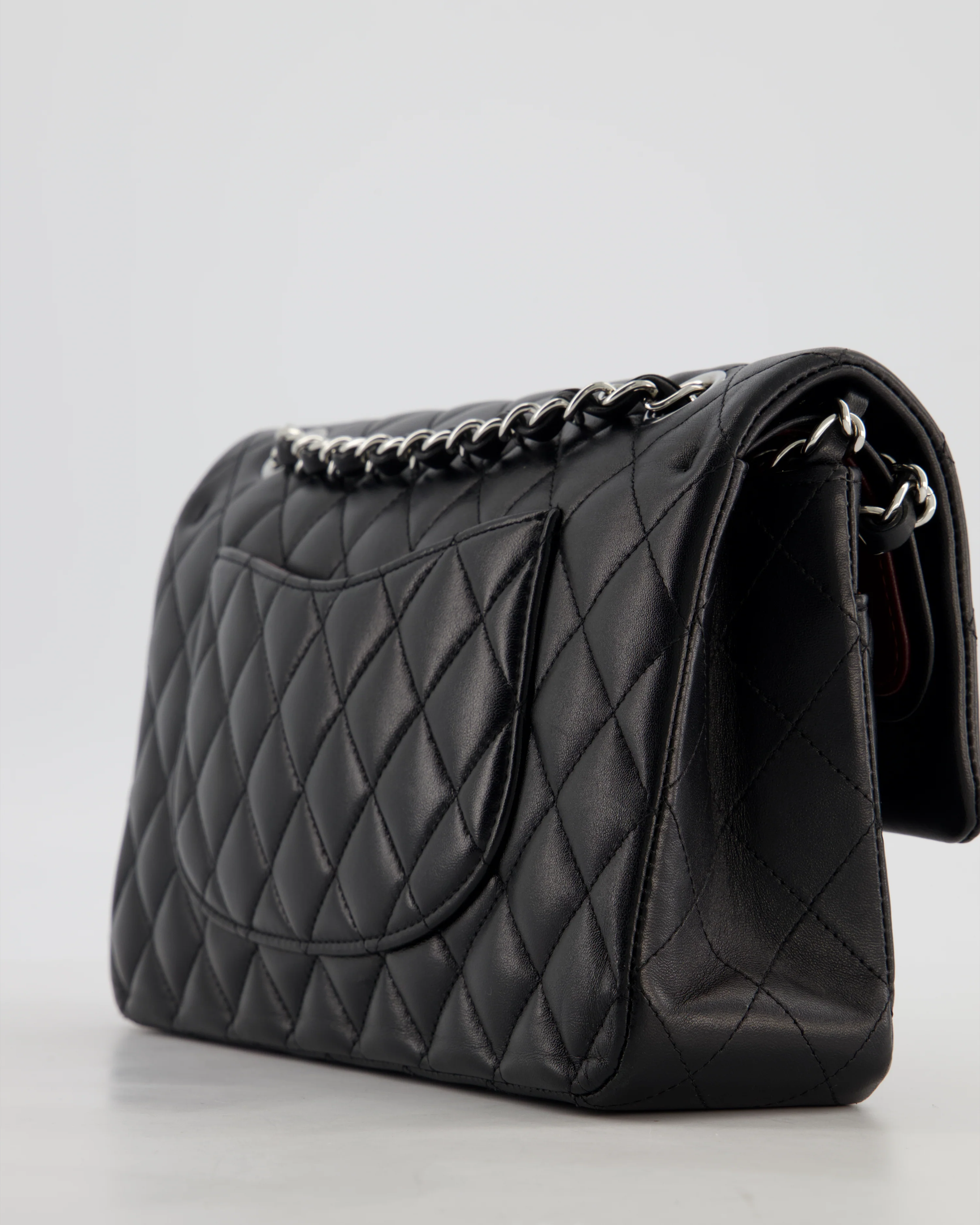 Chanel Black Medium Classic Double Flap Bag in Lambskin Leather with Silver Hardware - Image 13
