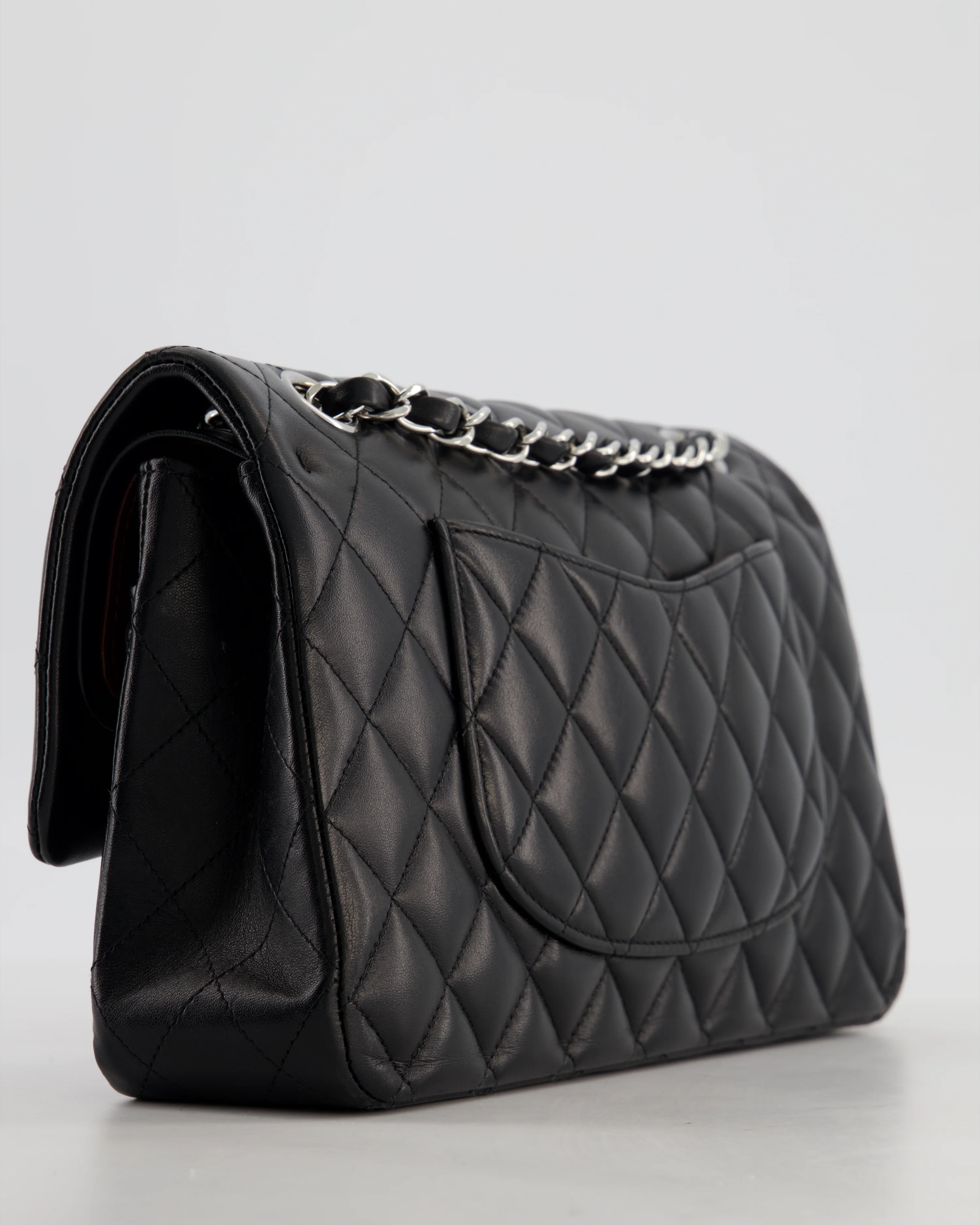 Chanel Black Medium Classic Double Flap Bag in Lambskin Leather with Silver Hardware - Image 14