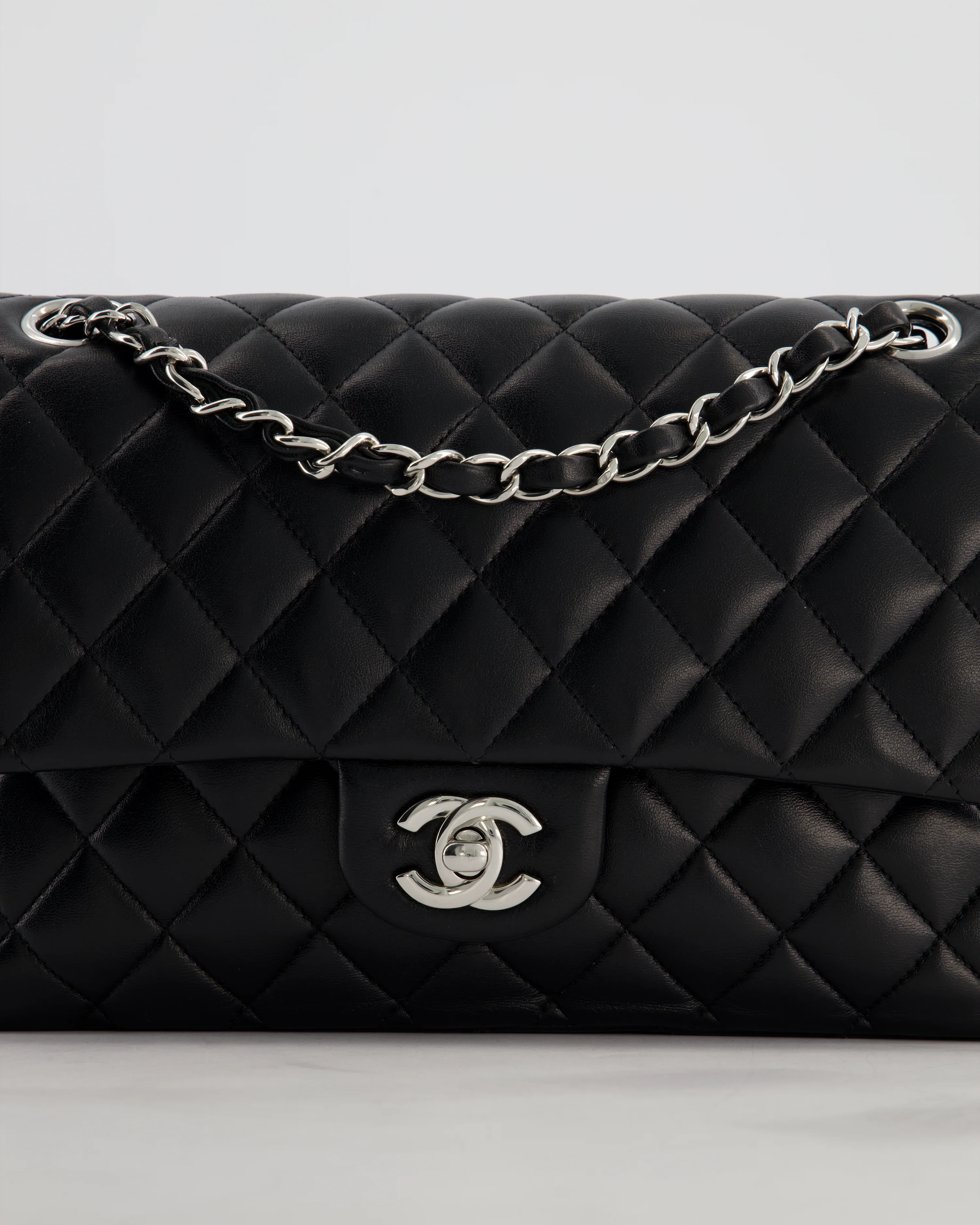 Chanel Black Medium Classic Double Flap Bag in Lambskin Leather with Silver Hardware - Image 15