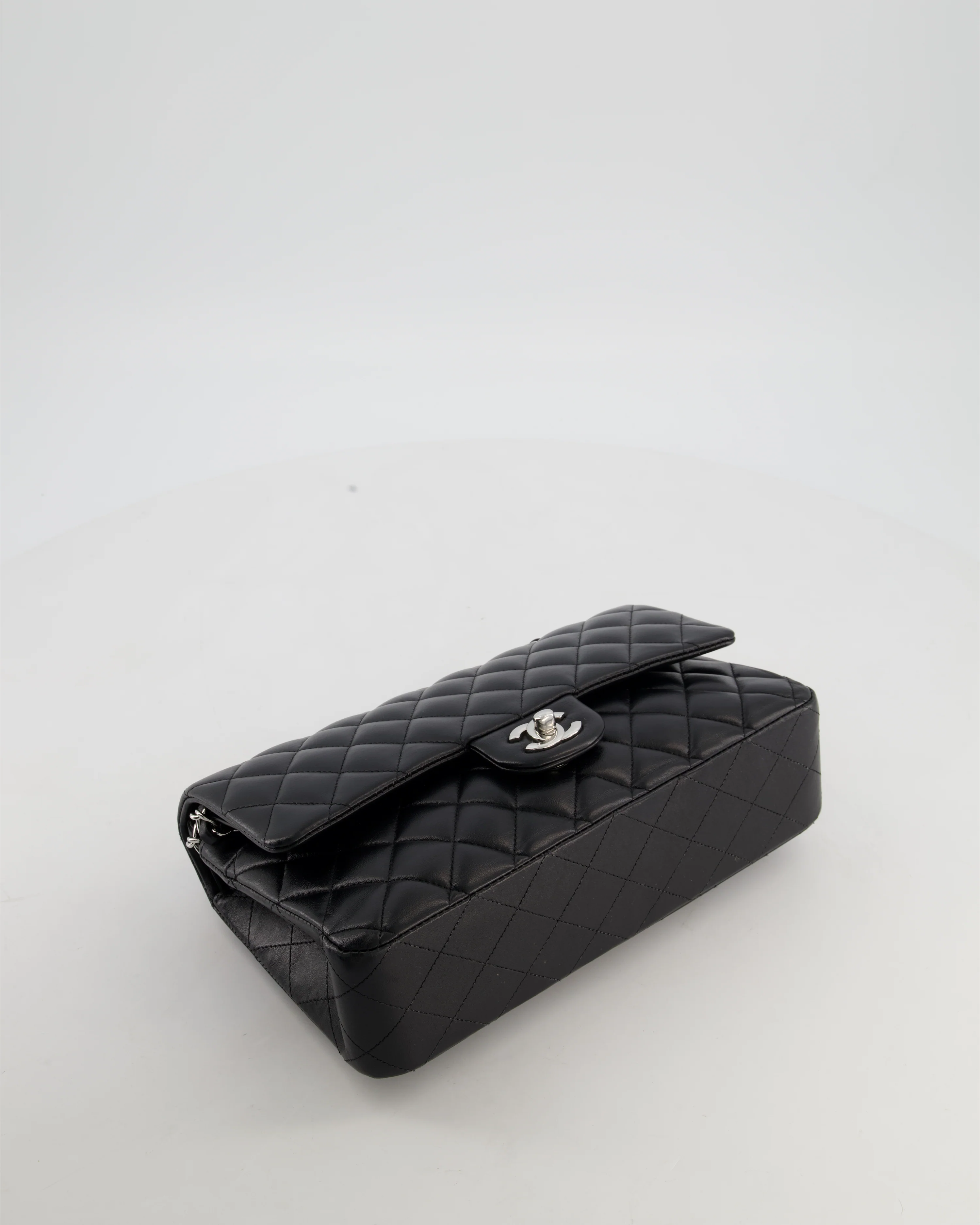Chanel Black Medium Classic Double Flap Bag in Lambskin Leather with Silver Hardware - Image 18
