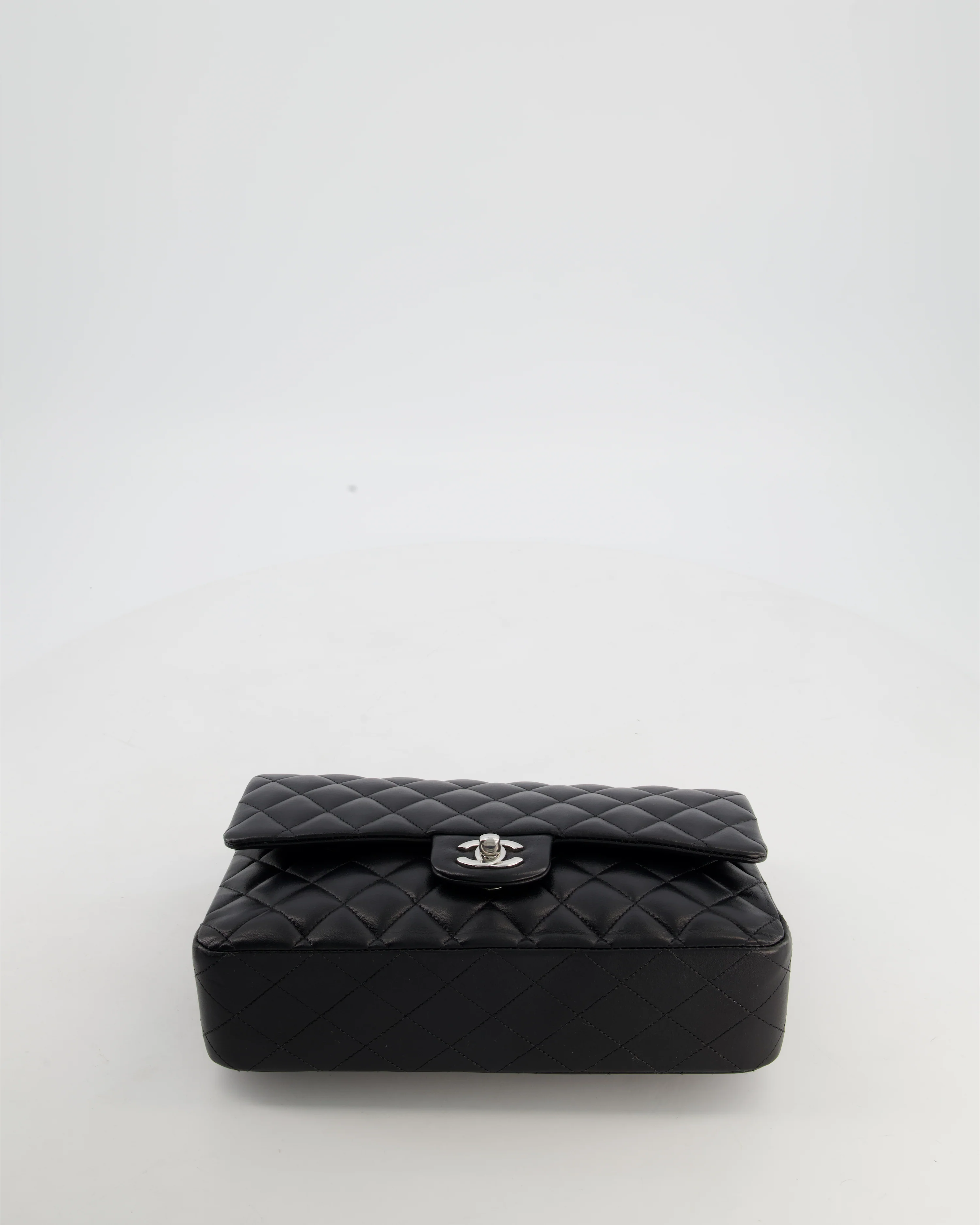 Chanel Black Medium Classic Double Flap Bag in Lambskin Leather with Silver Hardware - Image 19