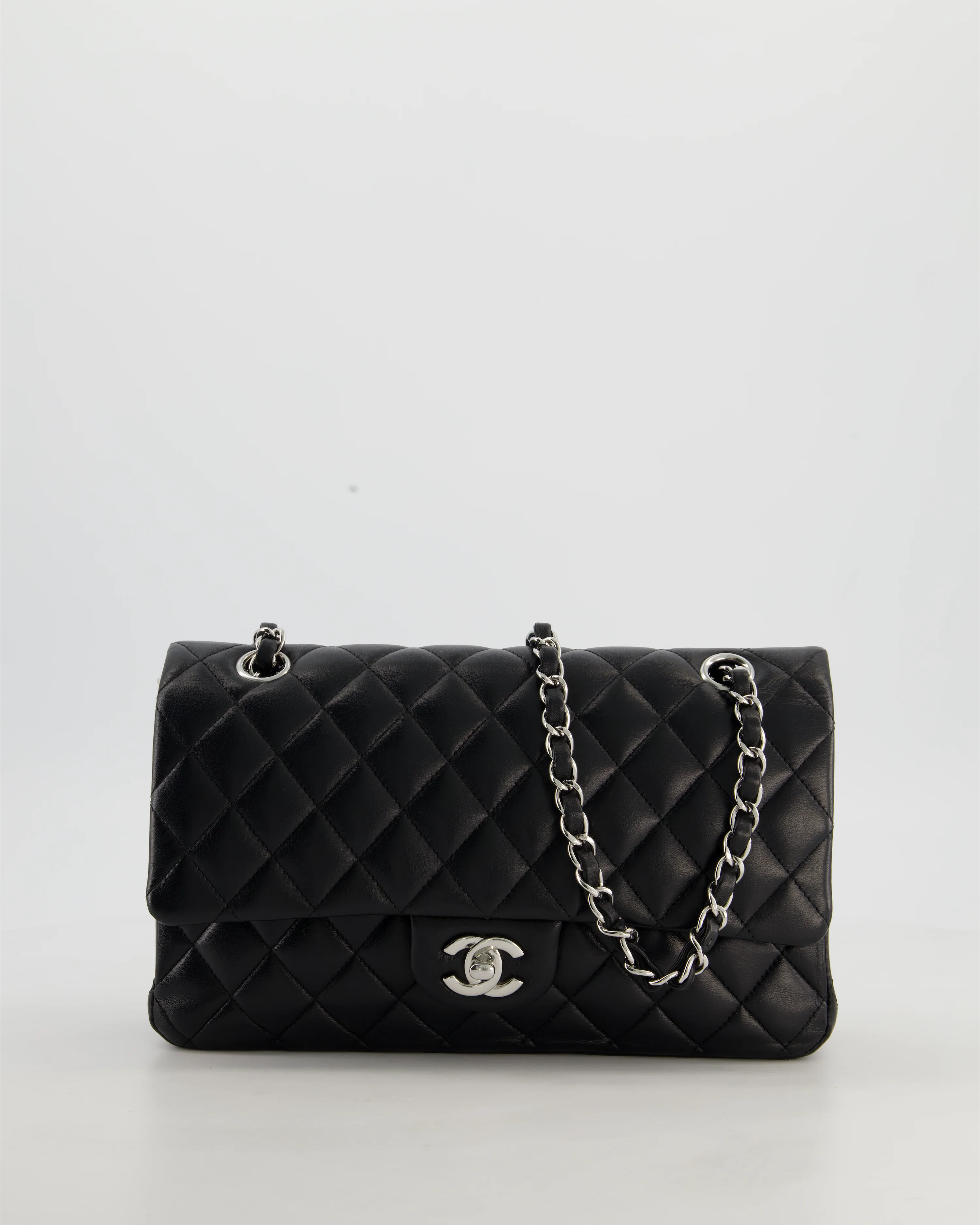Chanel Black Medium Classic Double Flap Bag in Lambskin Leather with Silver Hardware - Image 2
